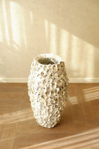 Oyster Shell Pot Tall outdoor setting