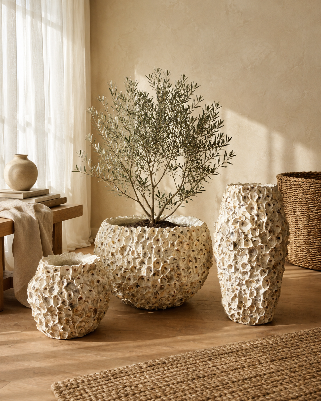 Oyster Shell Pot Medium styled
