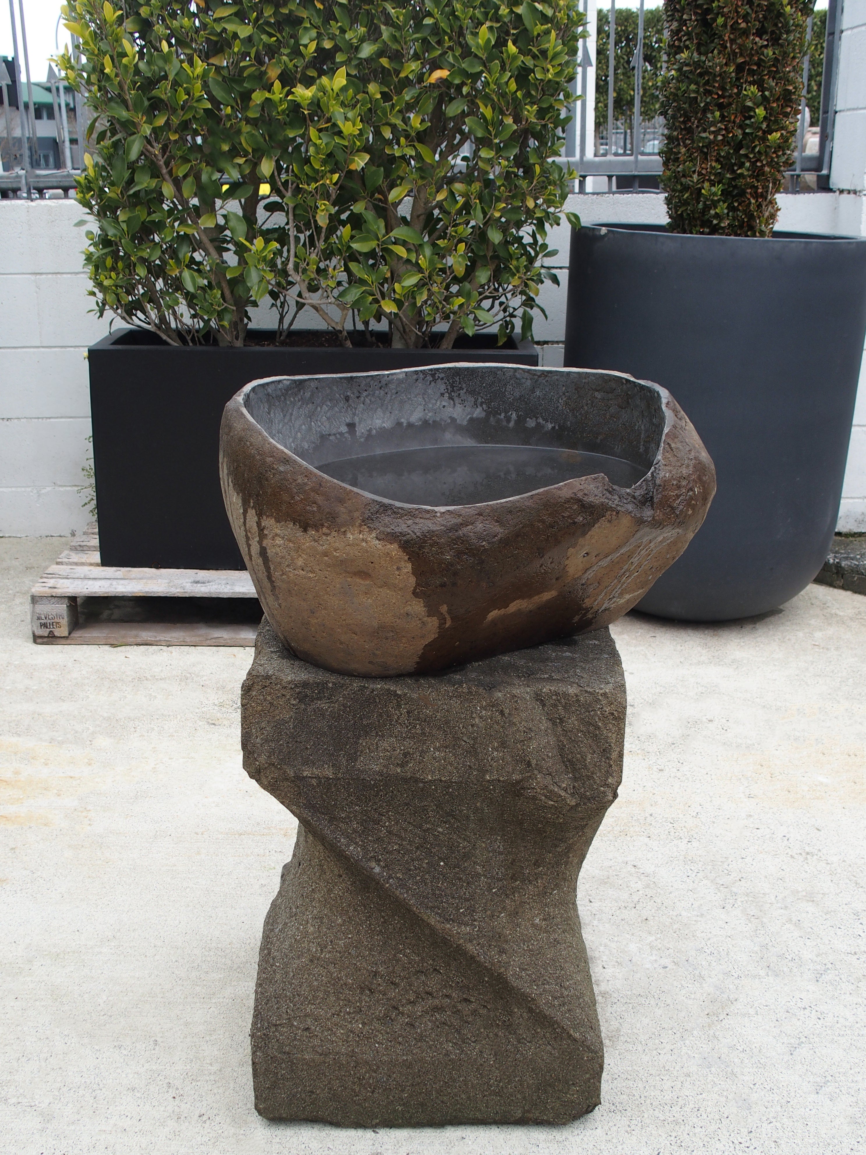 Pedestal Black Greenstone Carved with Square Top