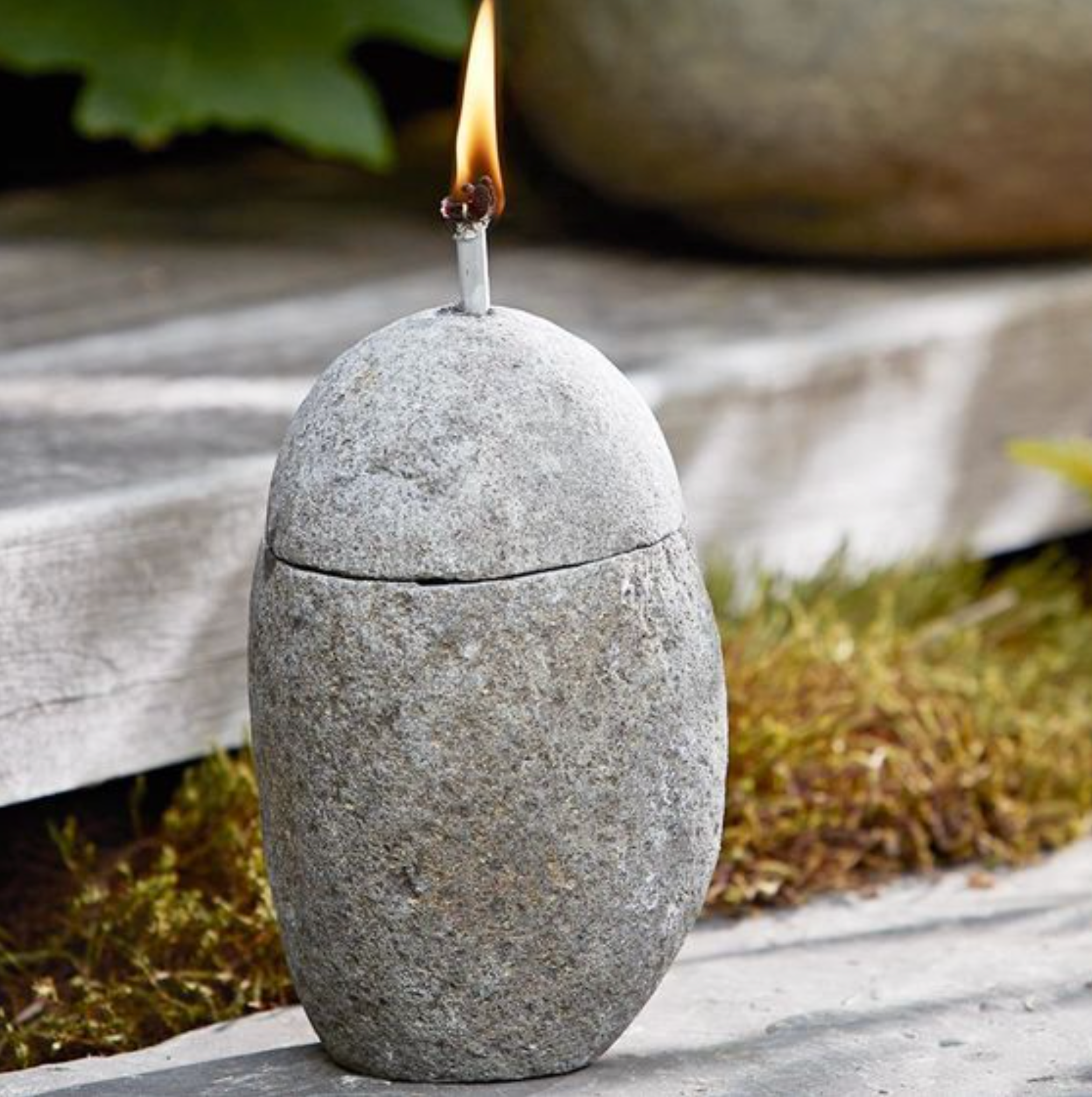 Organic Stone Pot/Flare Oil Lamp with wick