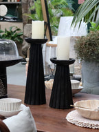 Candle Holder Wooden Ribbed