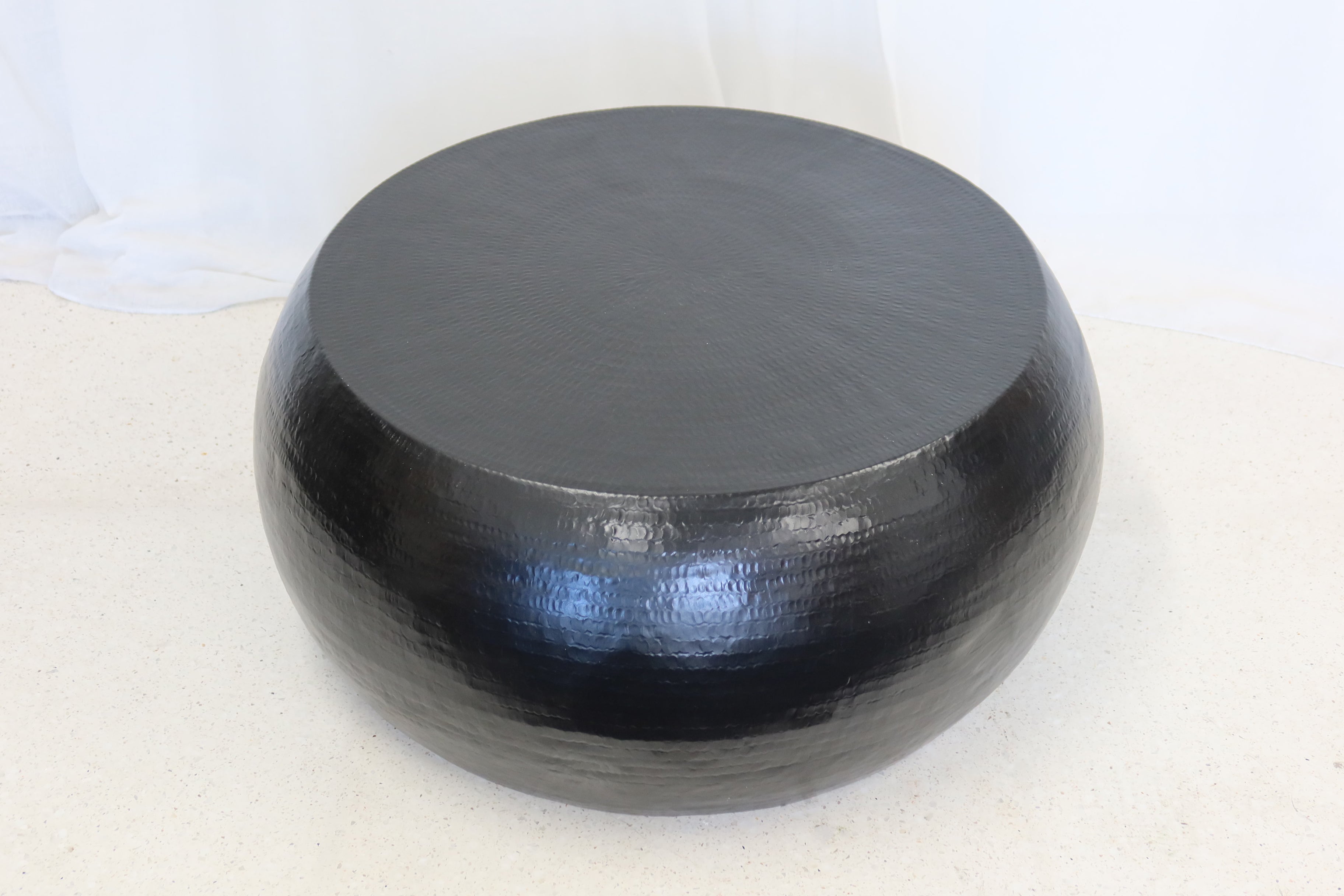 Coffee Table Squashed Round Black Hammered Aluminium