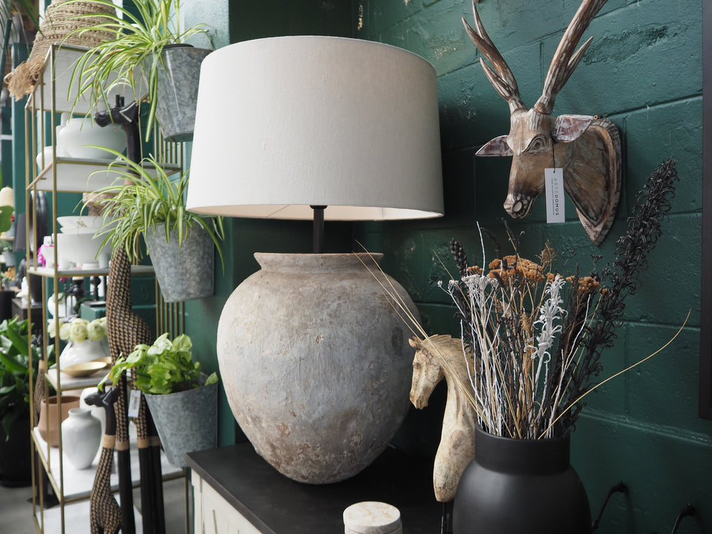 Lamp Base & Linen Shade (Organic Pot)