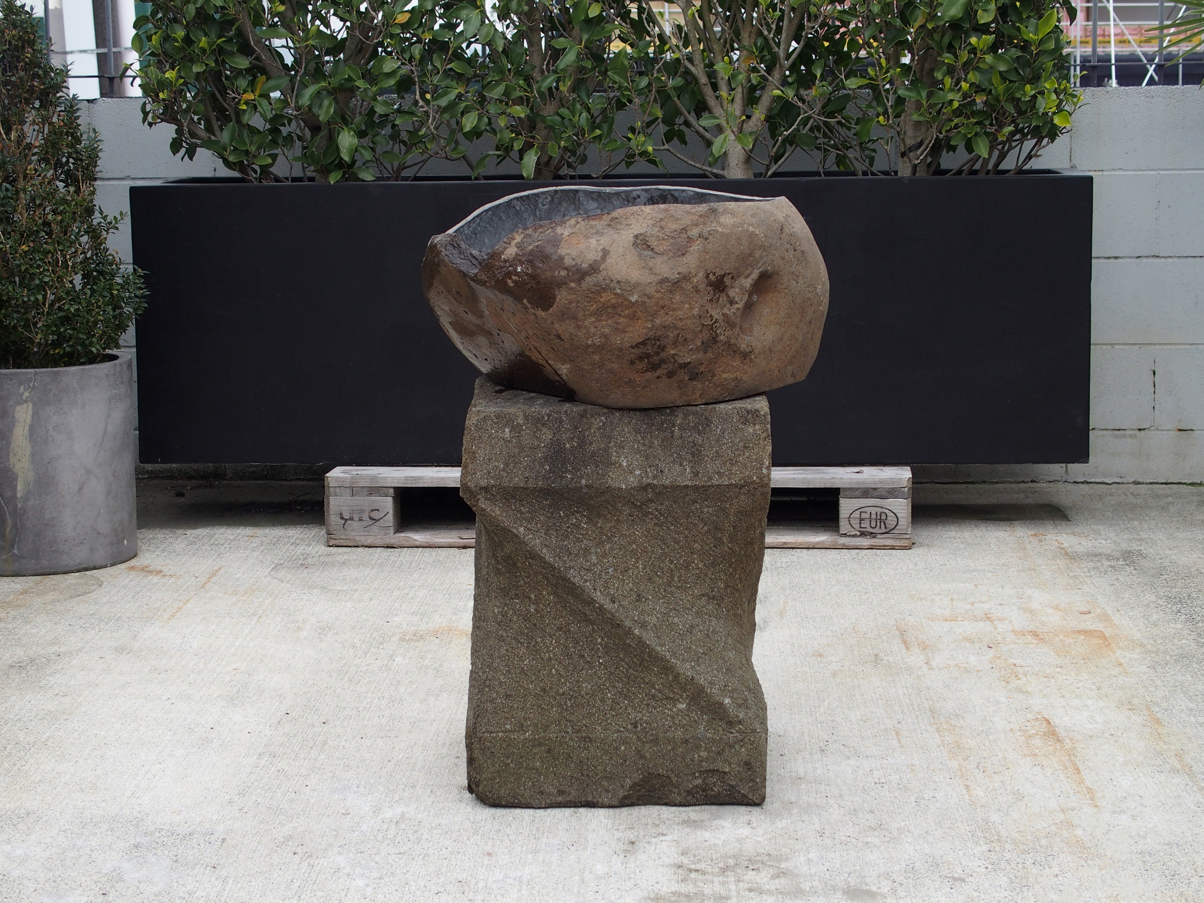 Pedestal Black Greenstone Carved with Square Top