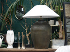 Lamp Base & Linen Shade (Olive Pot)