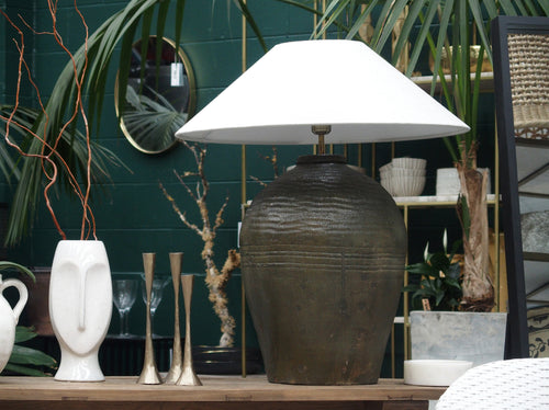 Antique Lamp Base & Linen Shade