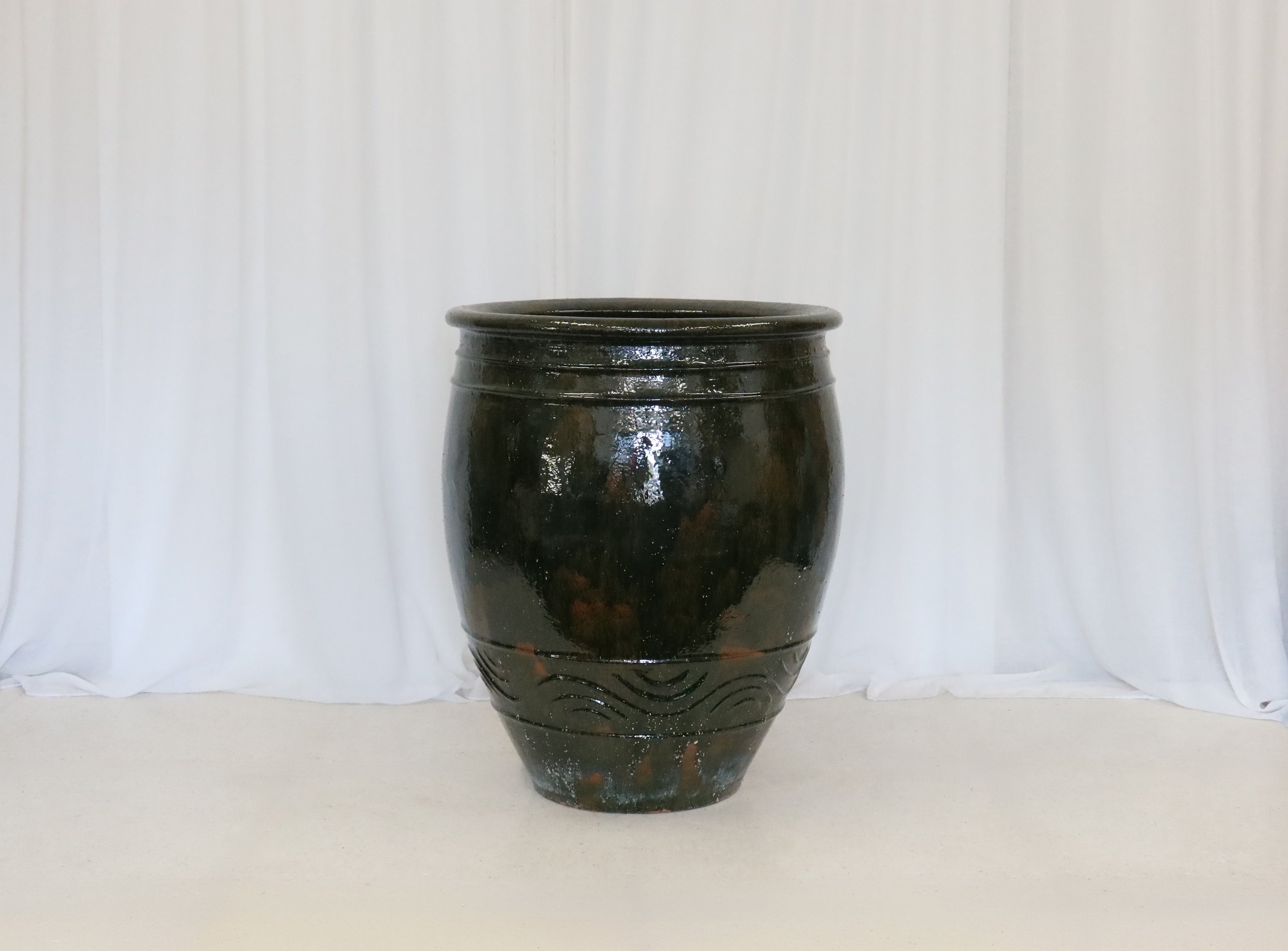 Pot Green Glazed Terracotta with Waves