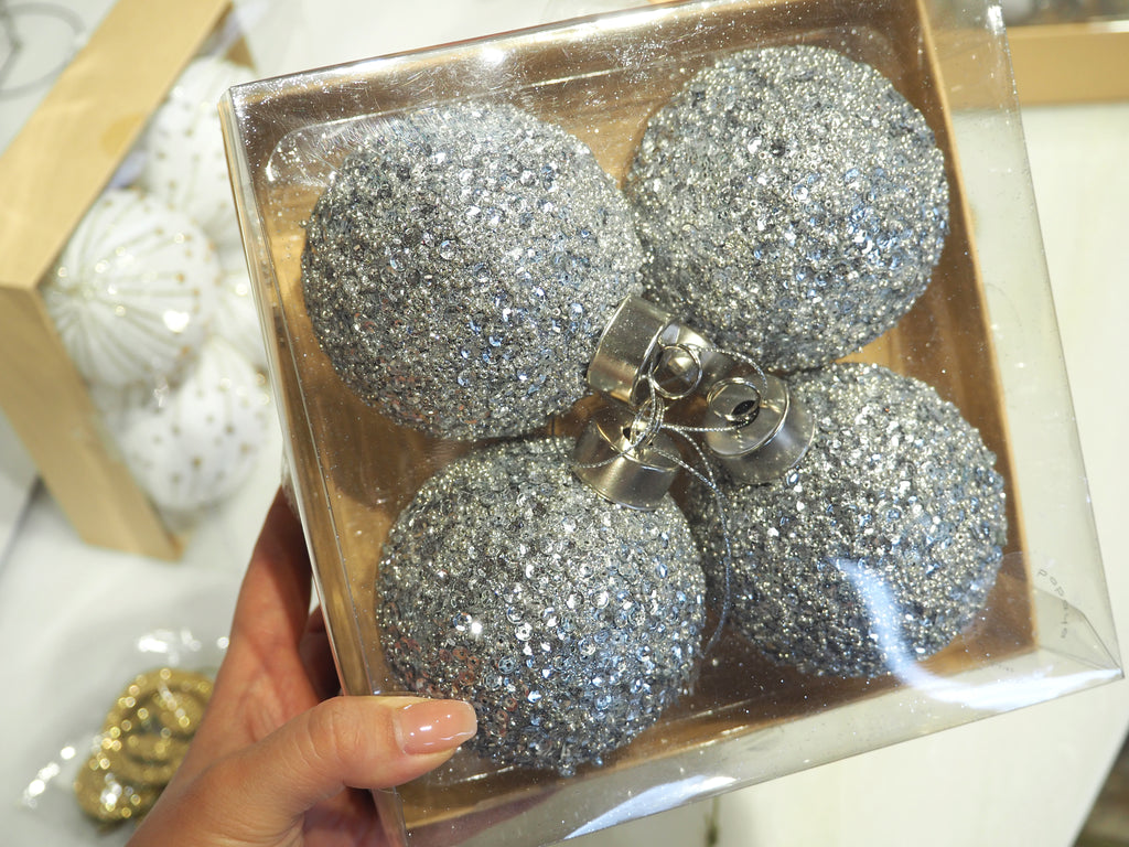 Lumi Hanging Glass Bauble Silver Sequin