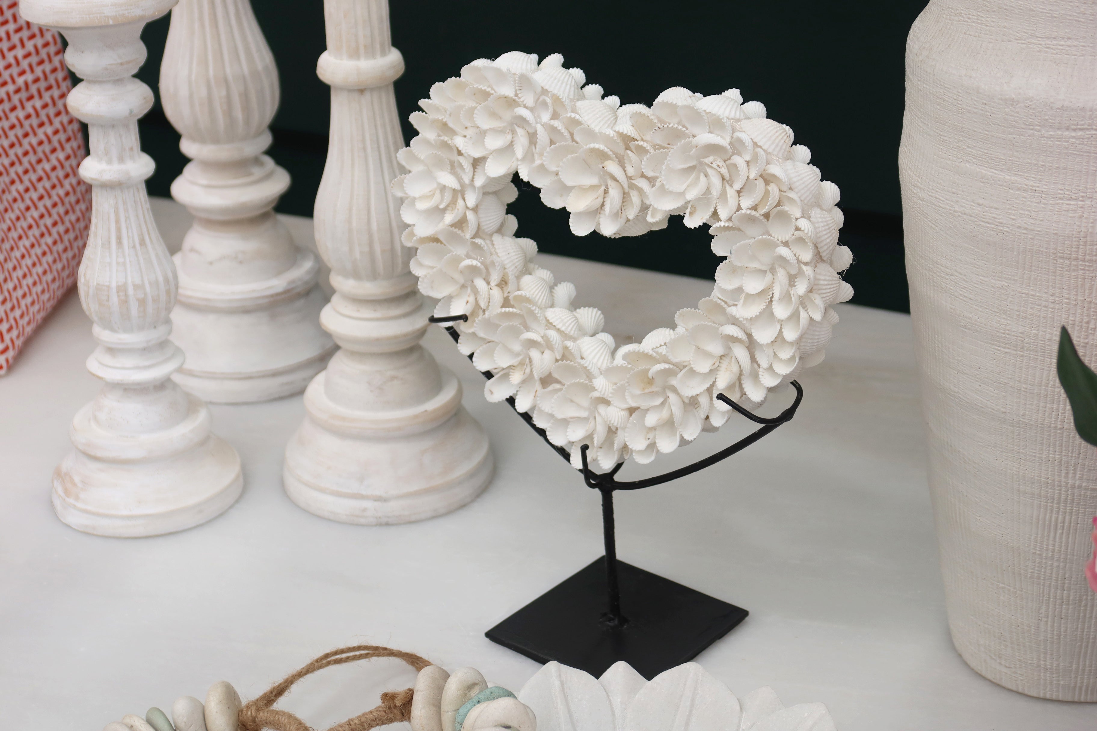 Shell Flower Heart on Stand