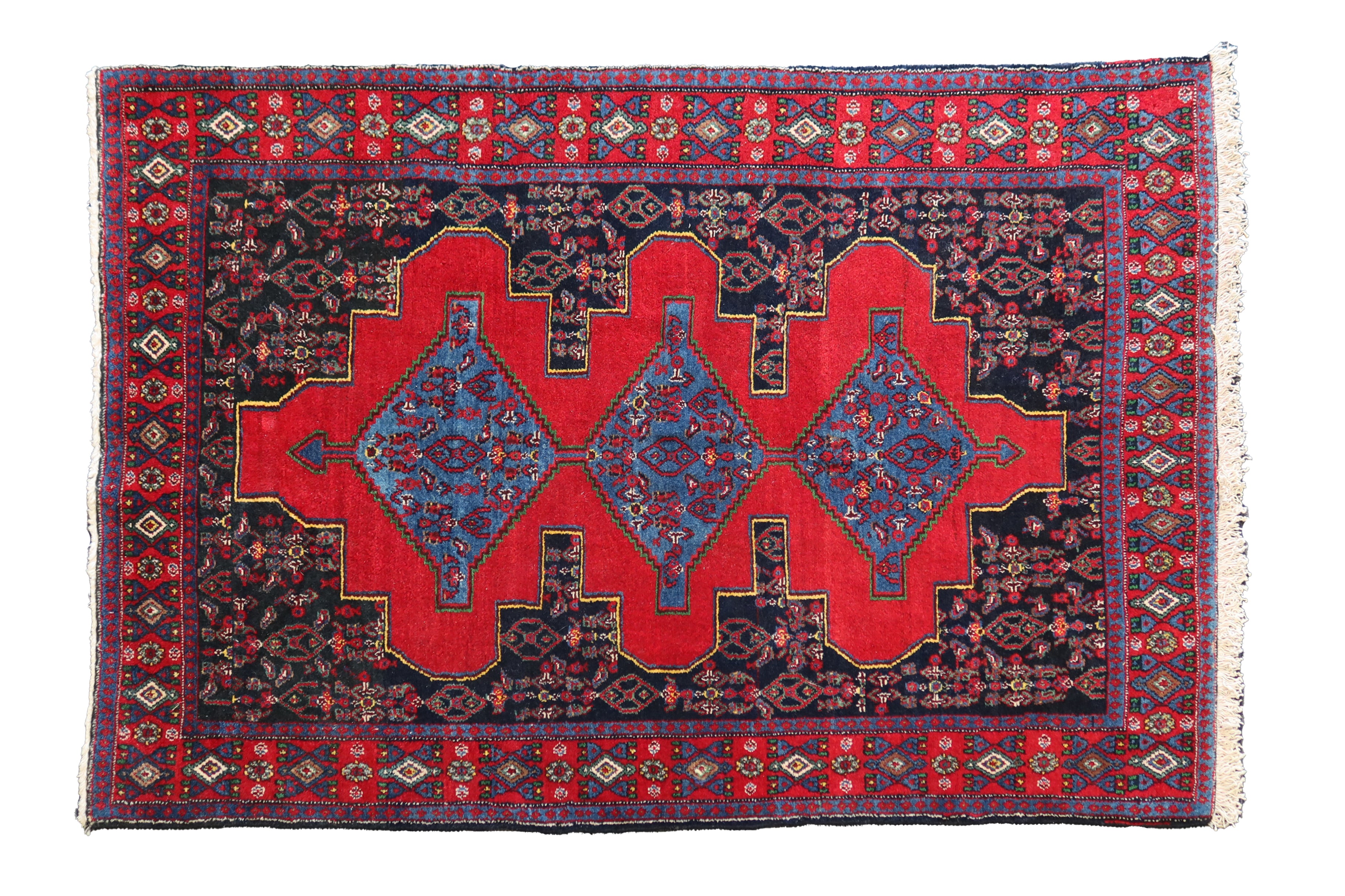 Rug Persian Hand-knotted - Red/Navy/Blue