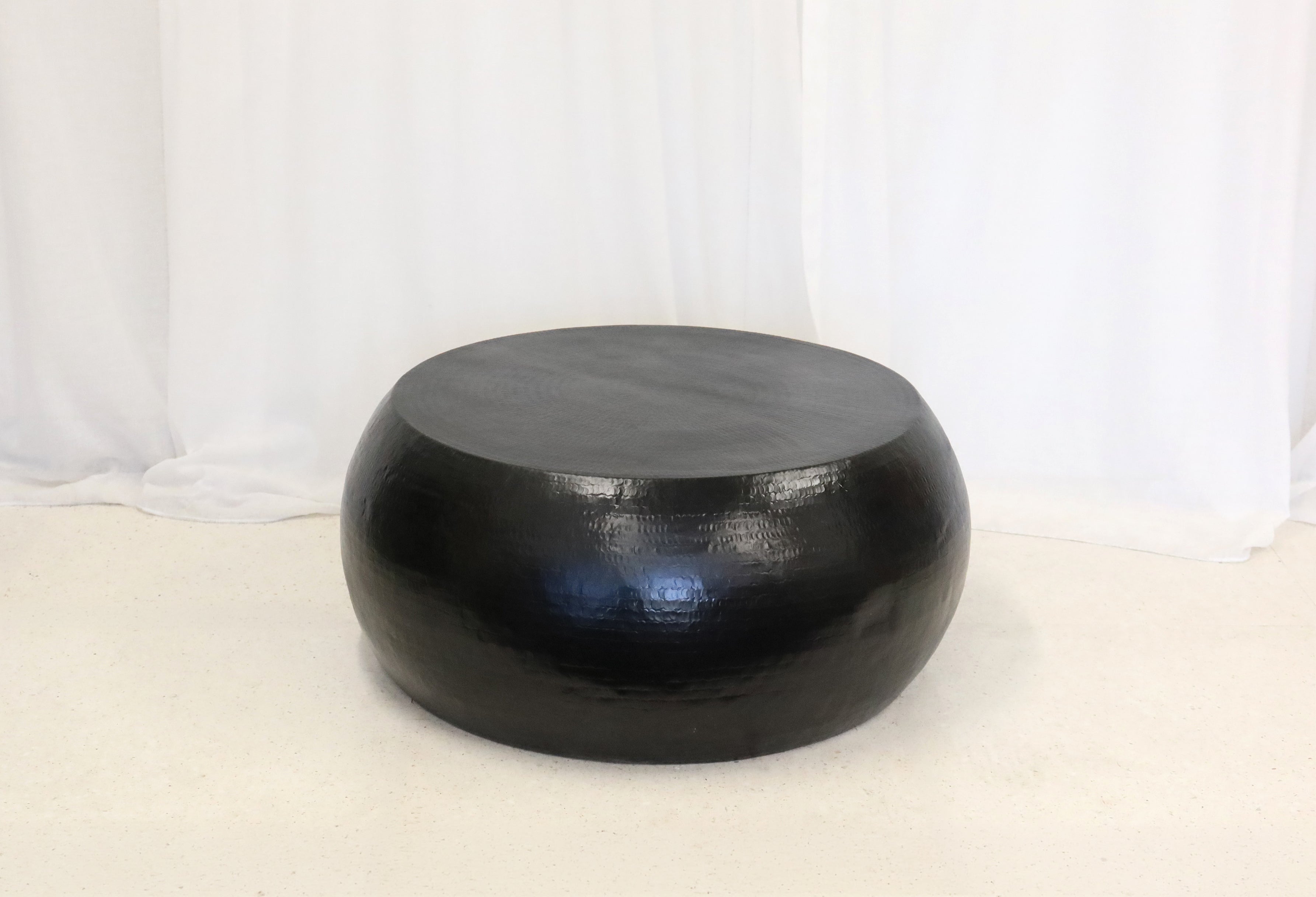 Coffee Table Squashed Round Black Hammered Aluminium
