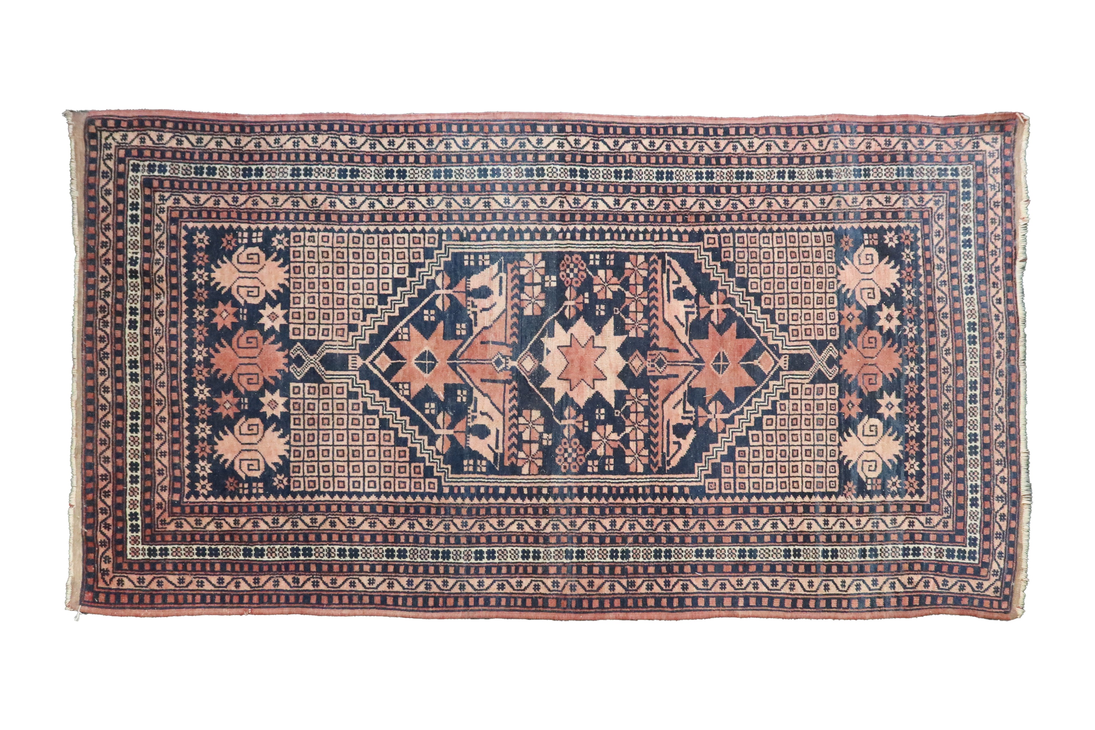 Rug Persian Hand-knotted - Rust/Navy/Dusty Pink