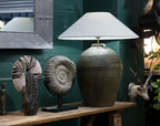 Lamp Base & Linen Shade (Olive Pot)