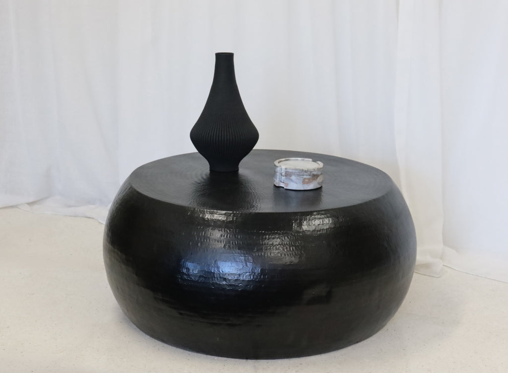 Coffee Table Squashed Round Black Hammered Aluminium