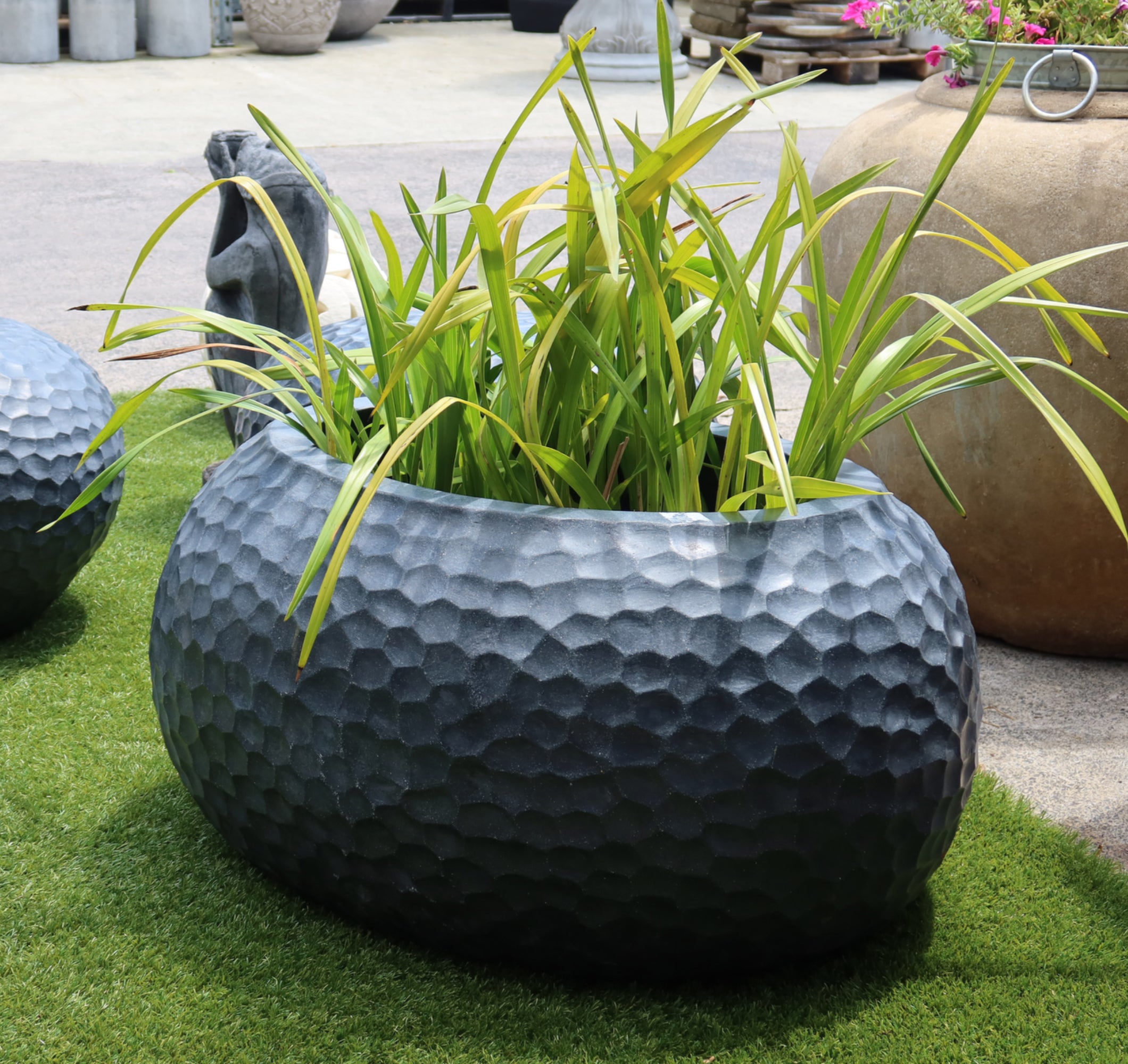Pot Black Terrazzo Dimpled Finish