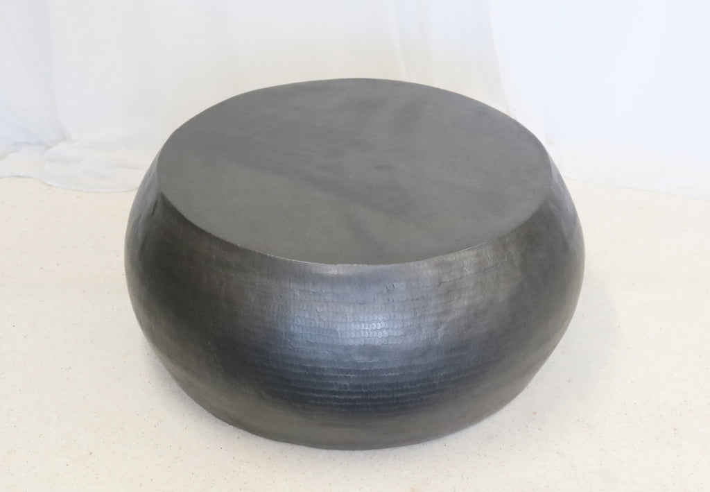 Coffee Table Squashed Round Black Hammered Aluminium