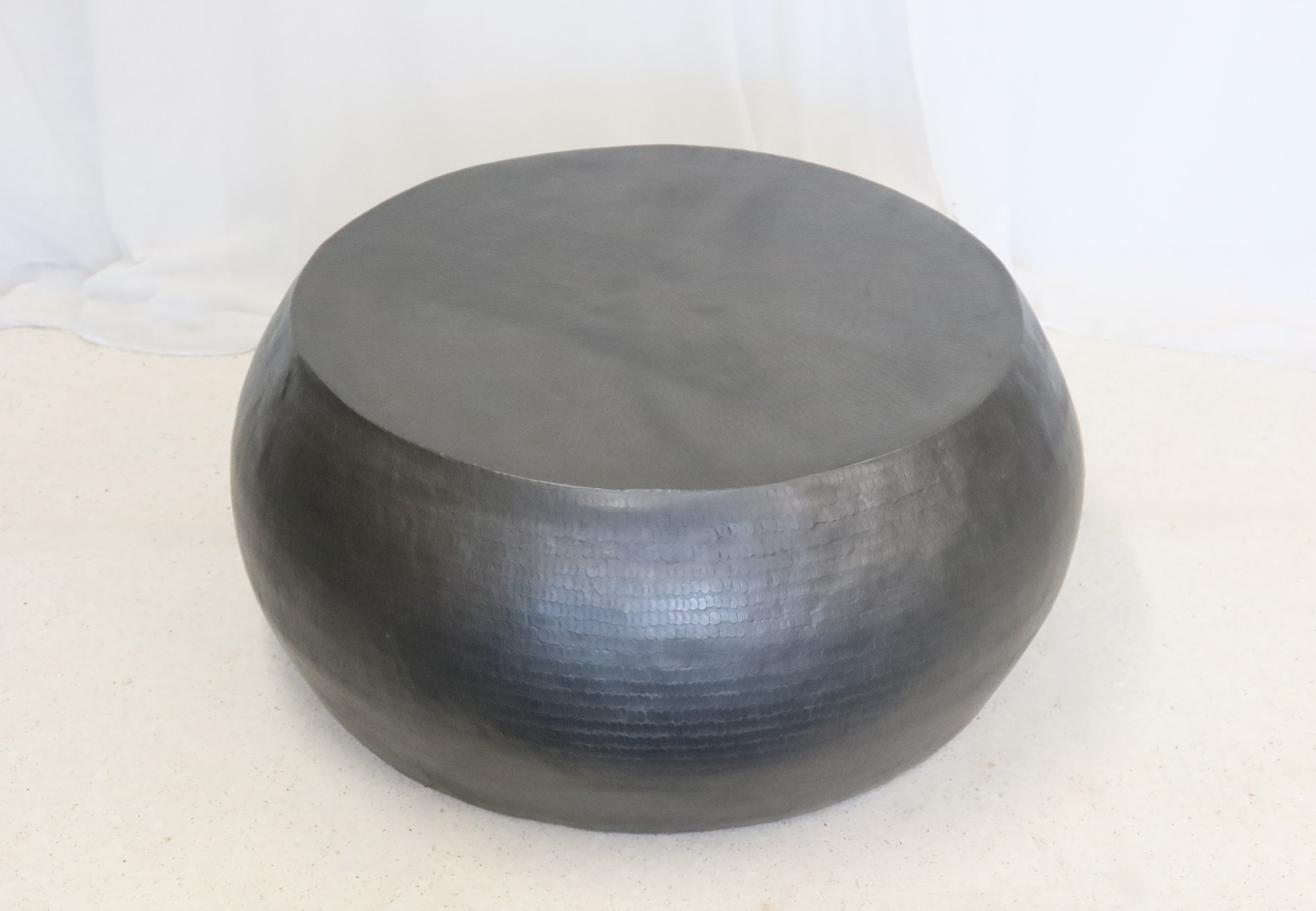 Coffee Table Squashed Round Black Hammered Aluminium