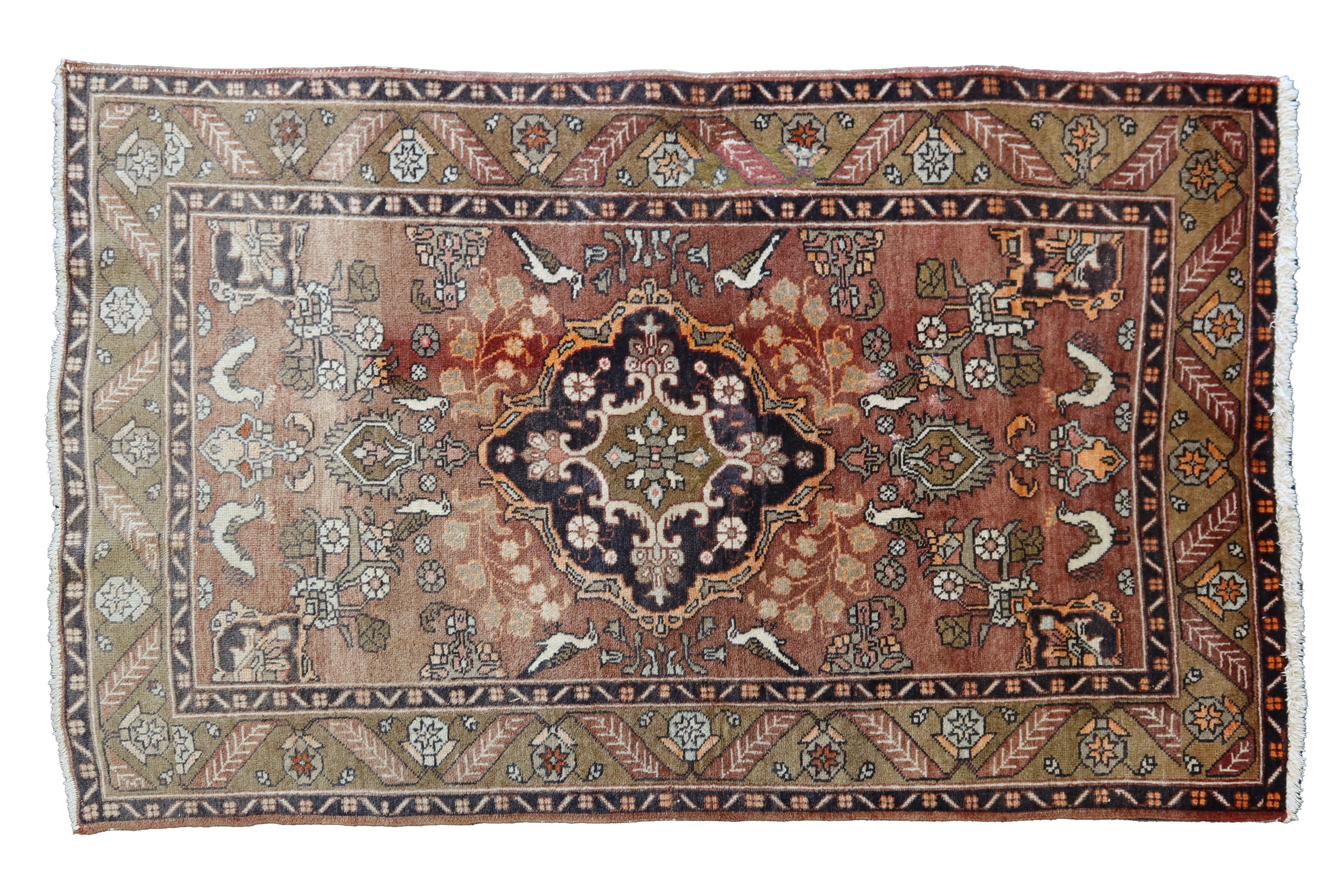 Rug Persian Hand-knotted - Rust/Olive/Orange