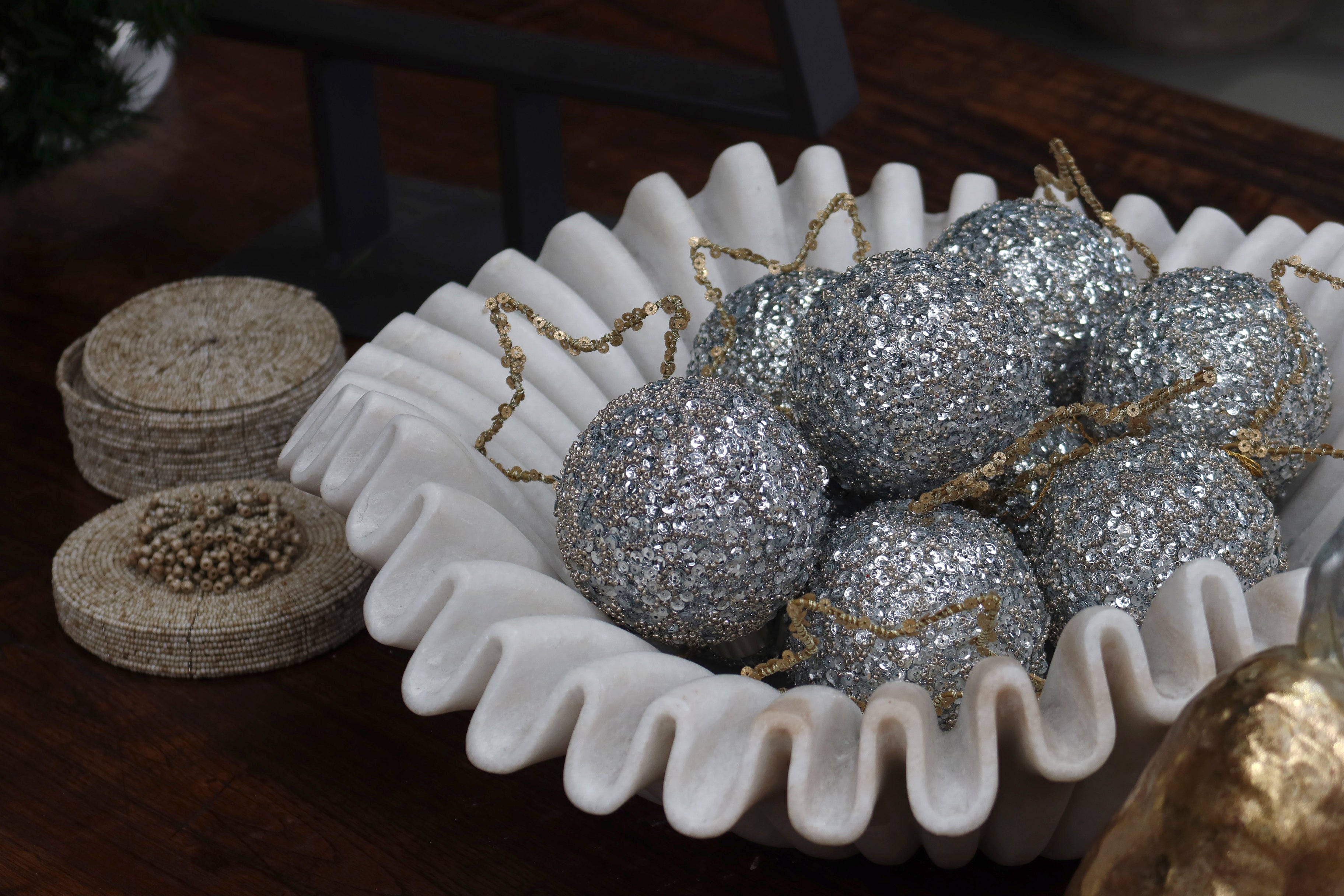 Lumi Hanging Glass Bauble Silver Sequin