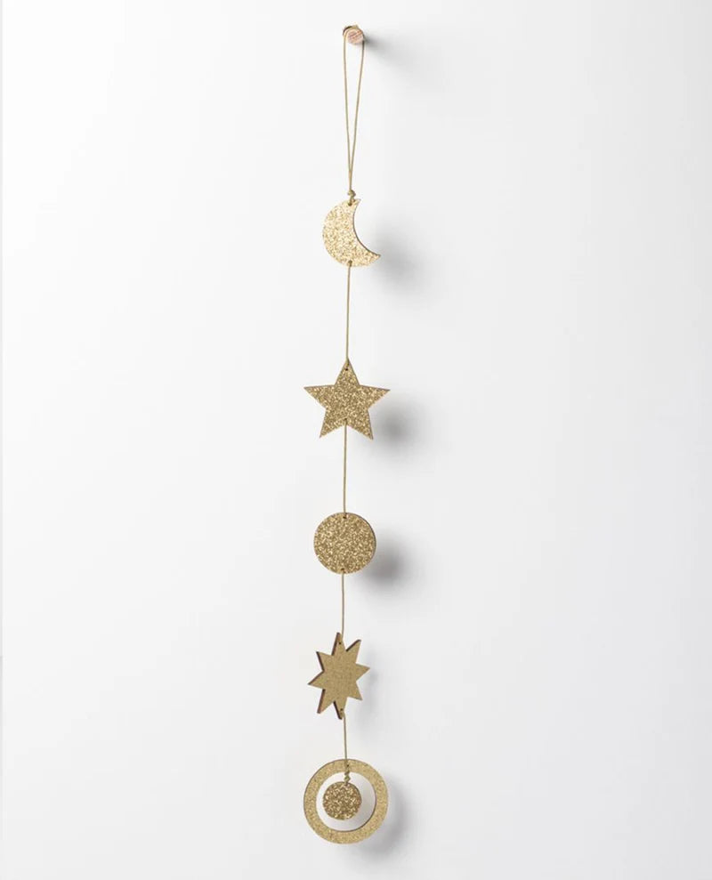 Lumi Wooden Star Garland Gold Glitter