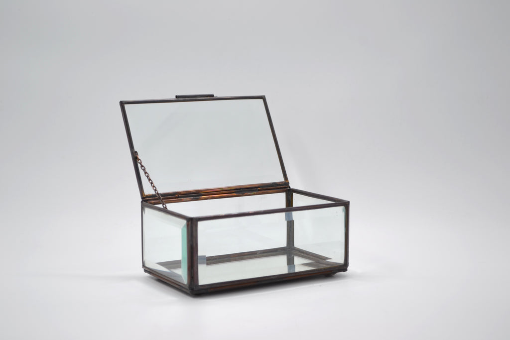 Glass Jewellery Box Brass Antique
