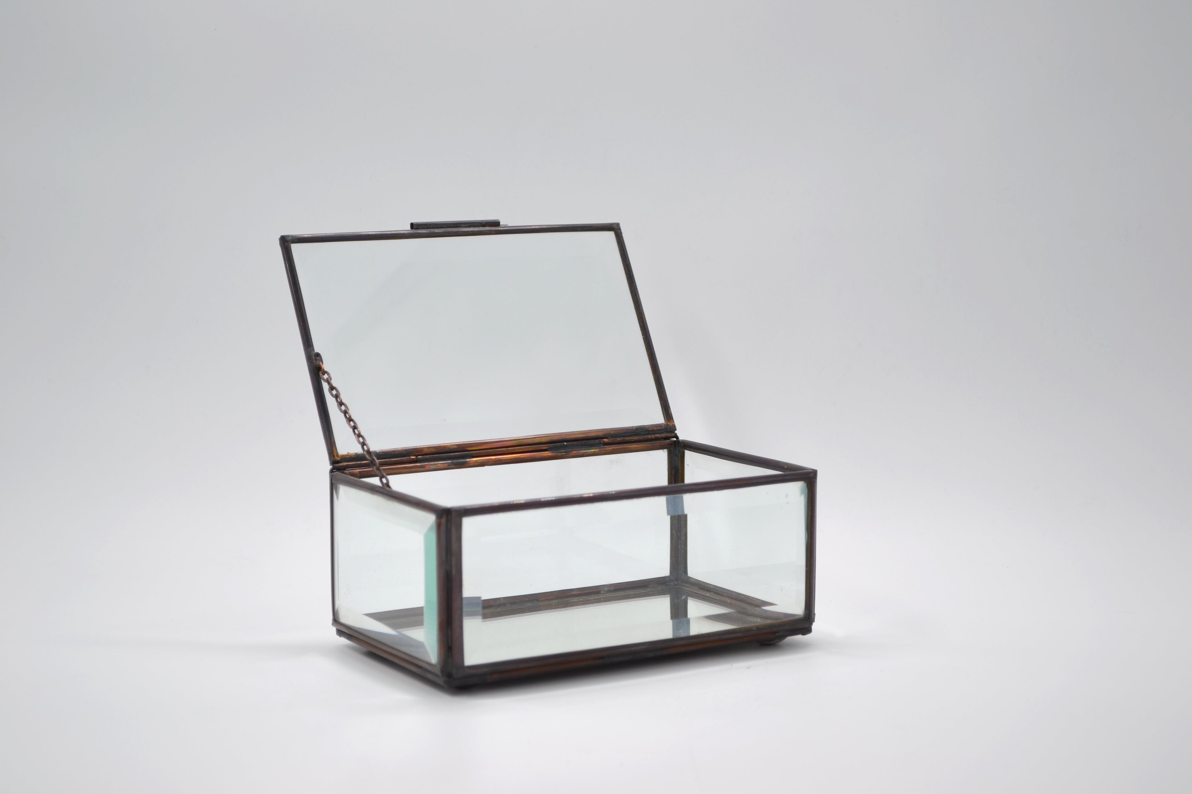 Glass Jewellery Box Brass Antique