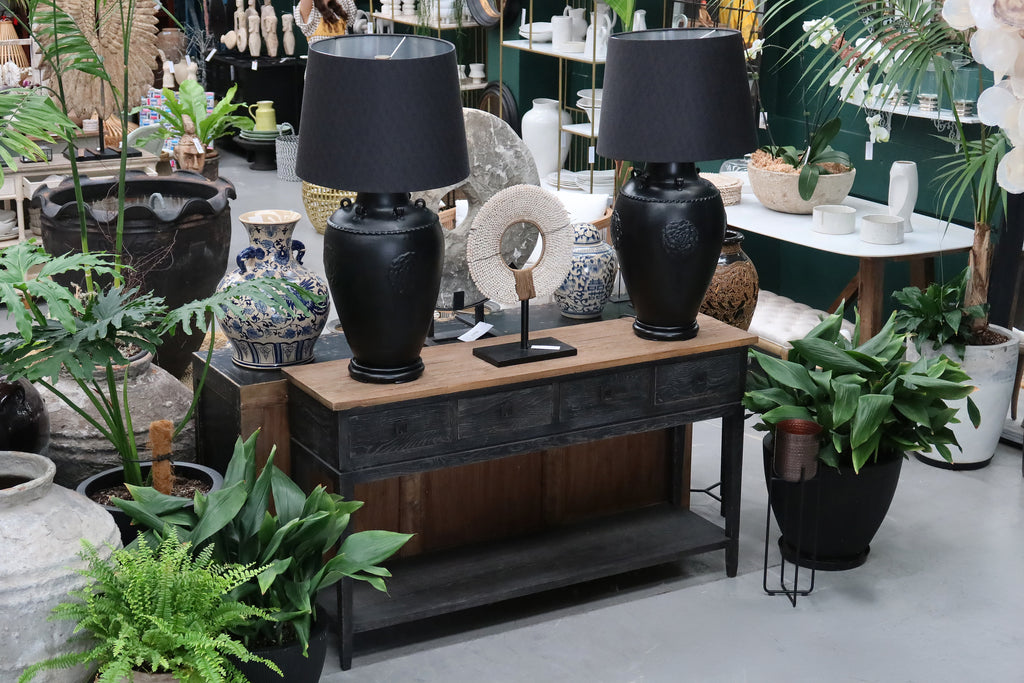 Black Pottery Lamp Bases and Shades