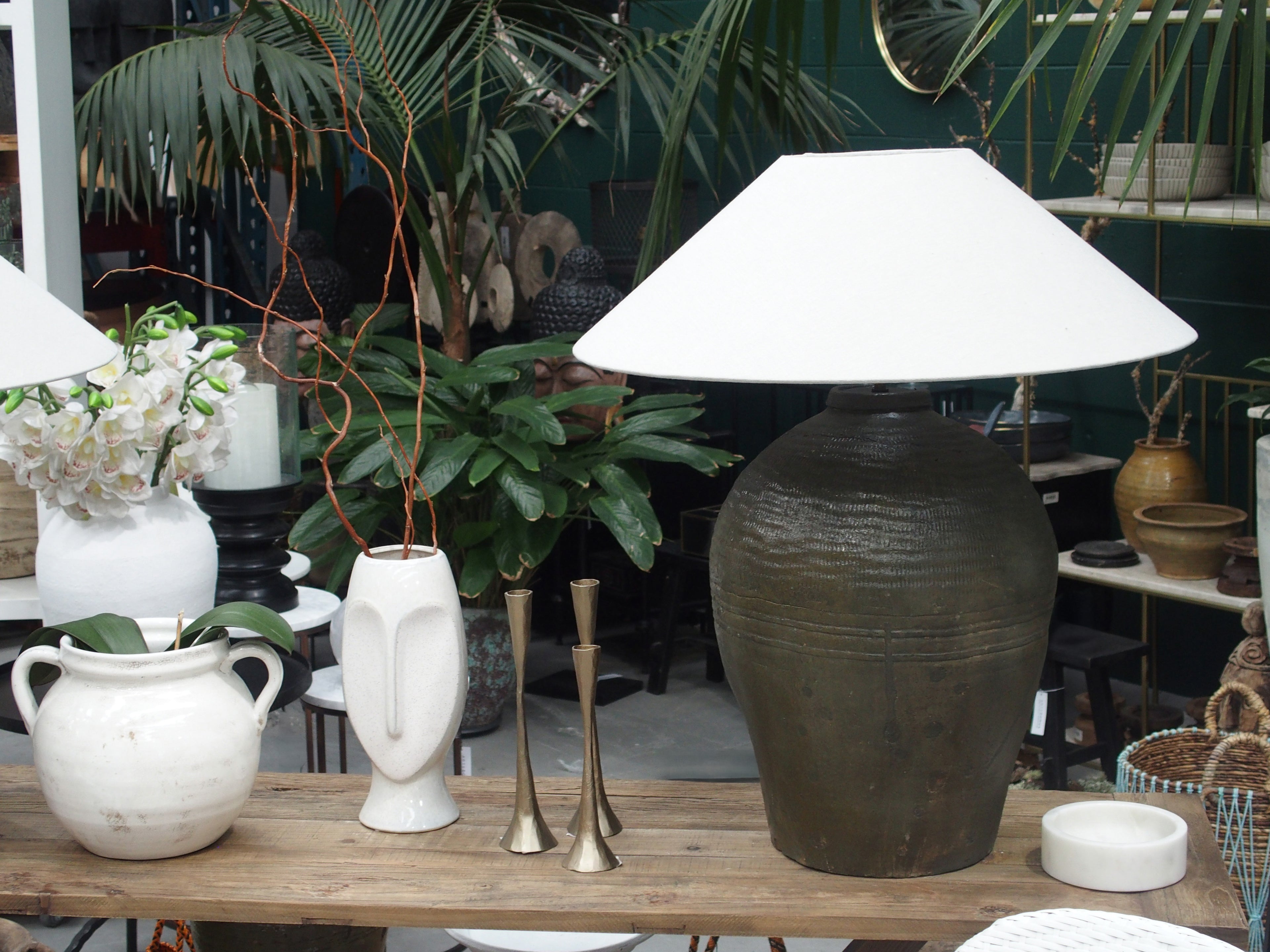 Antique Lamp Base & Linen Shade