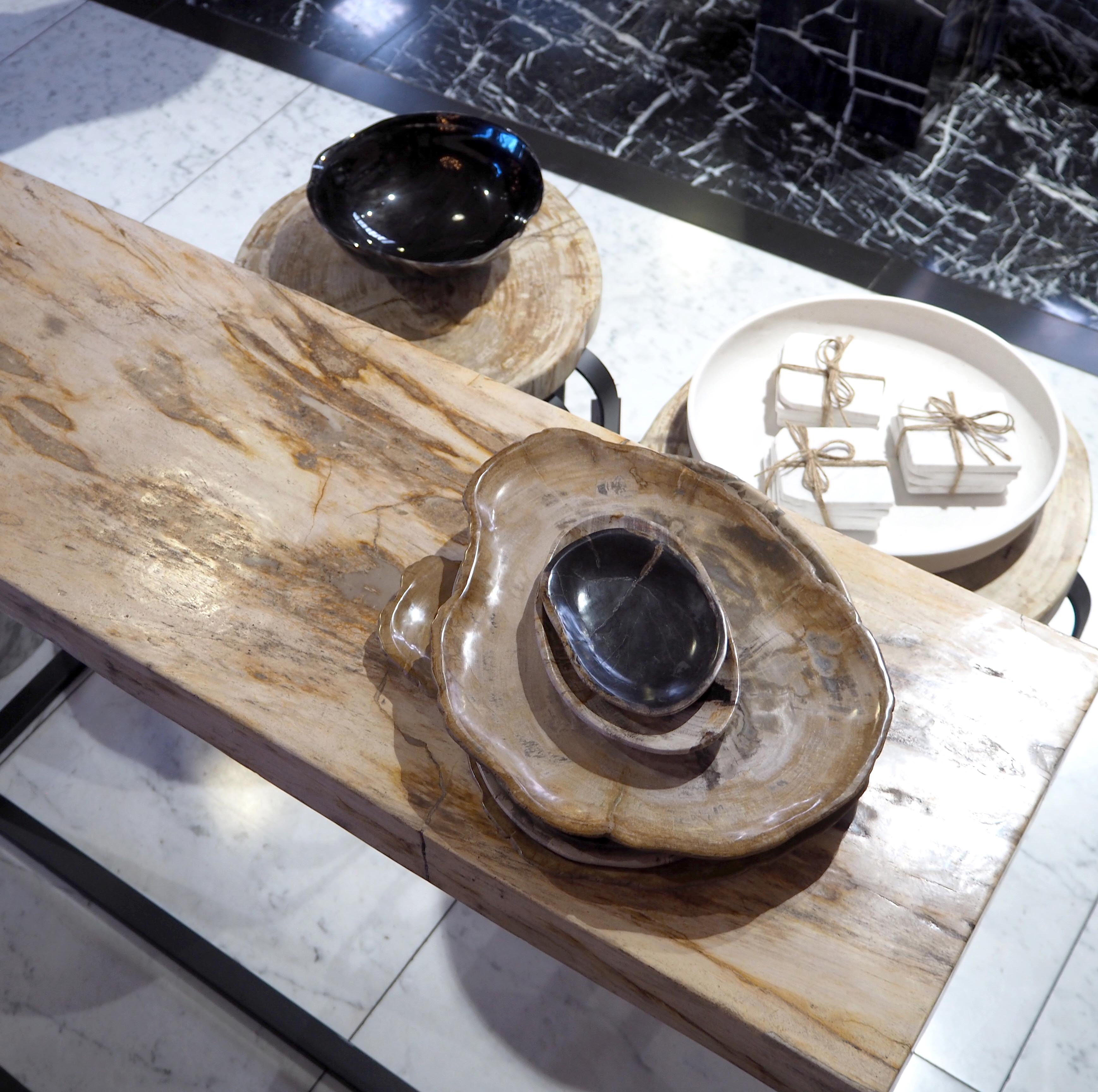 Console Petrified Wood on Metal Stand (Straight-edged)