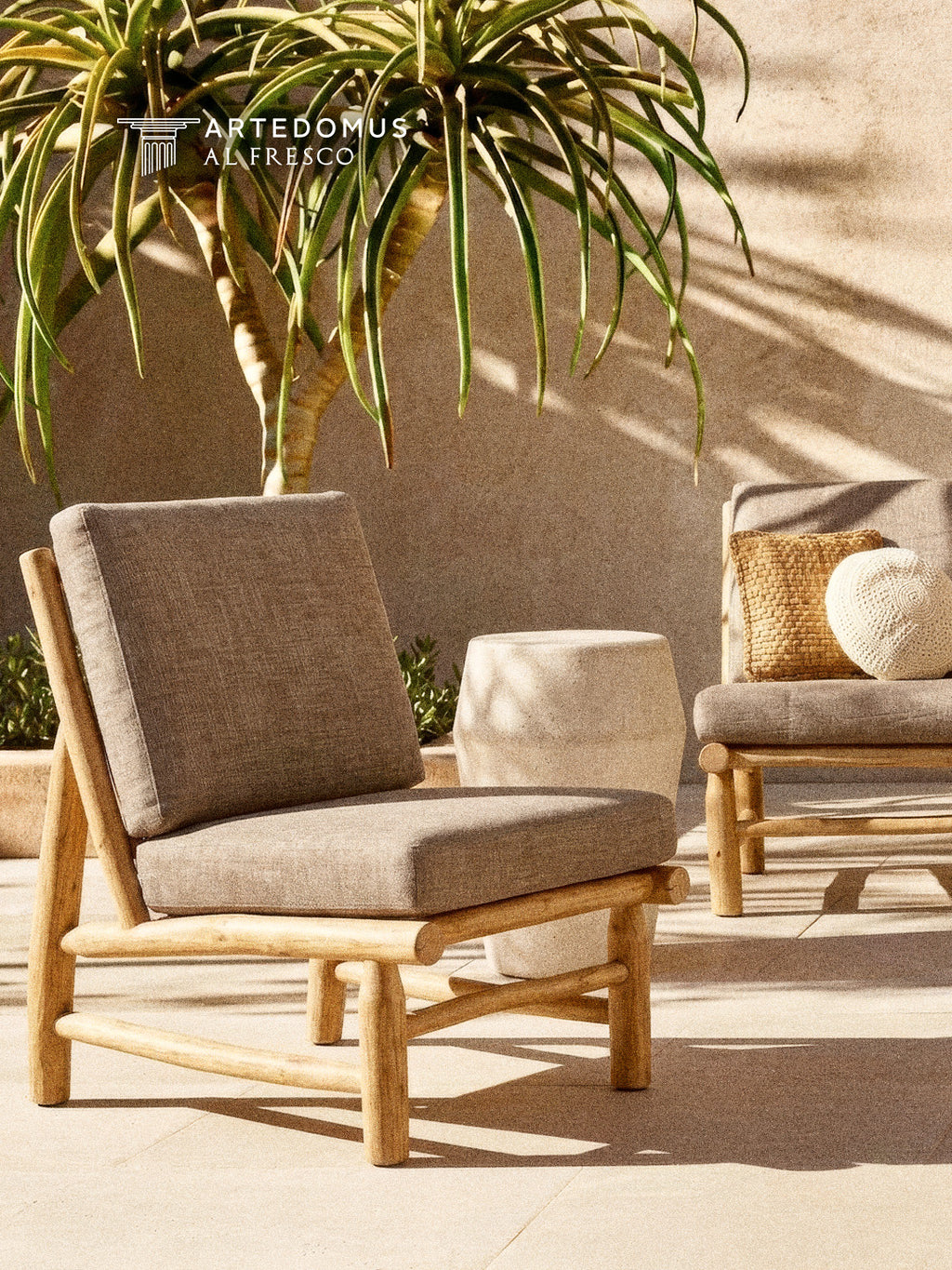 Ranting Bamboo Sofa with Mattress Cushion – Tom Ford Ivory