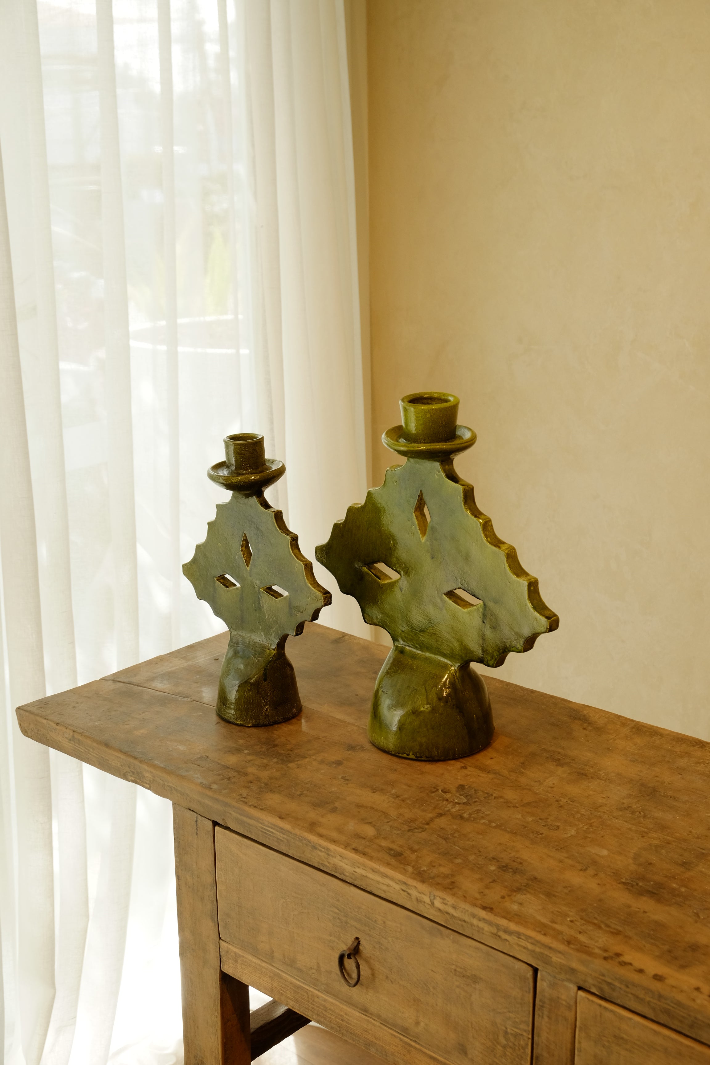 Candle Holder Glazed Green 300mm