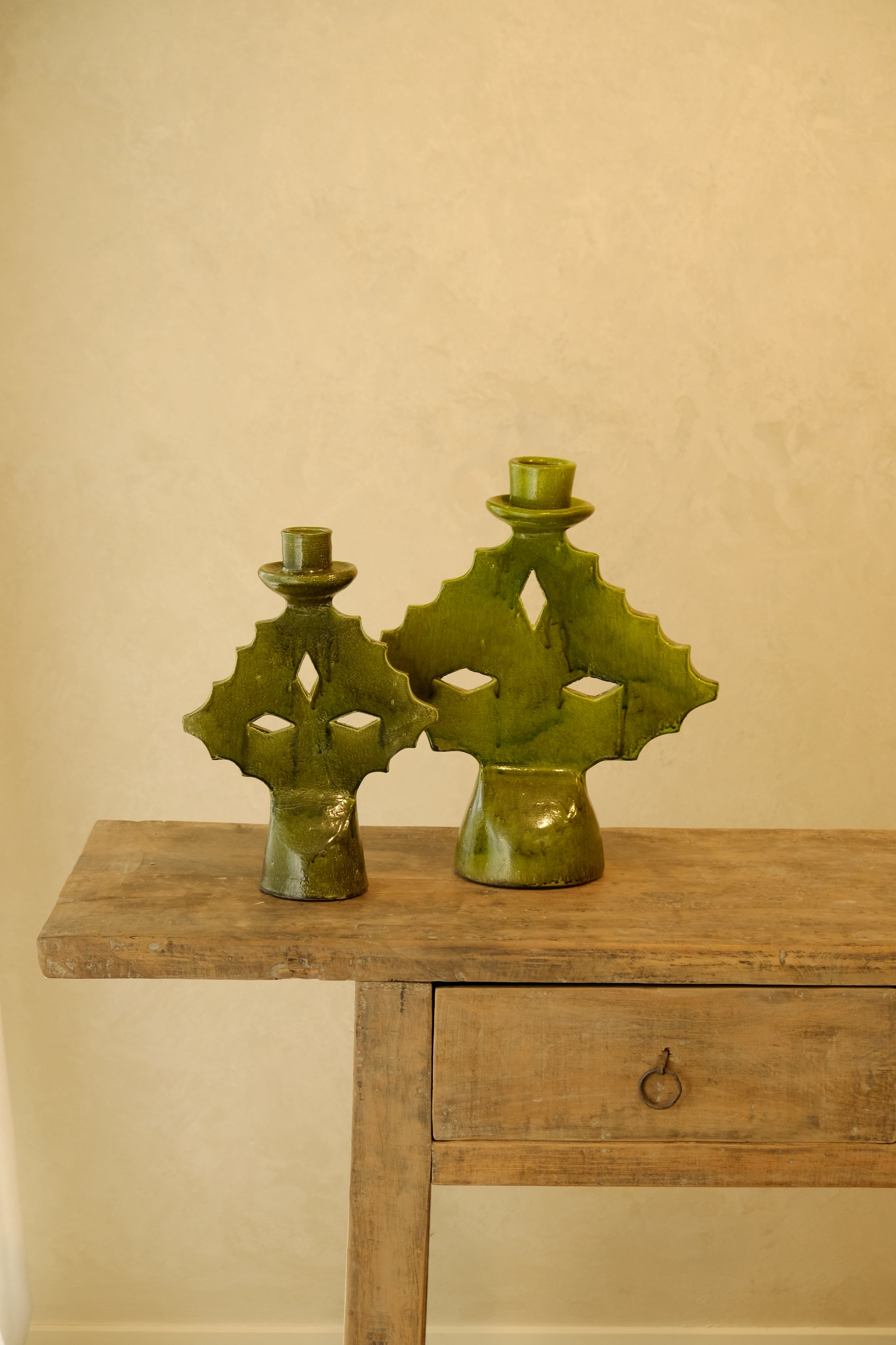 Candle Holder Glazed Green 300mm