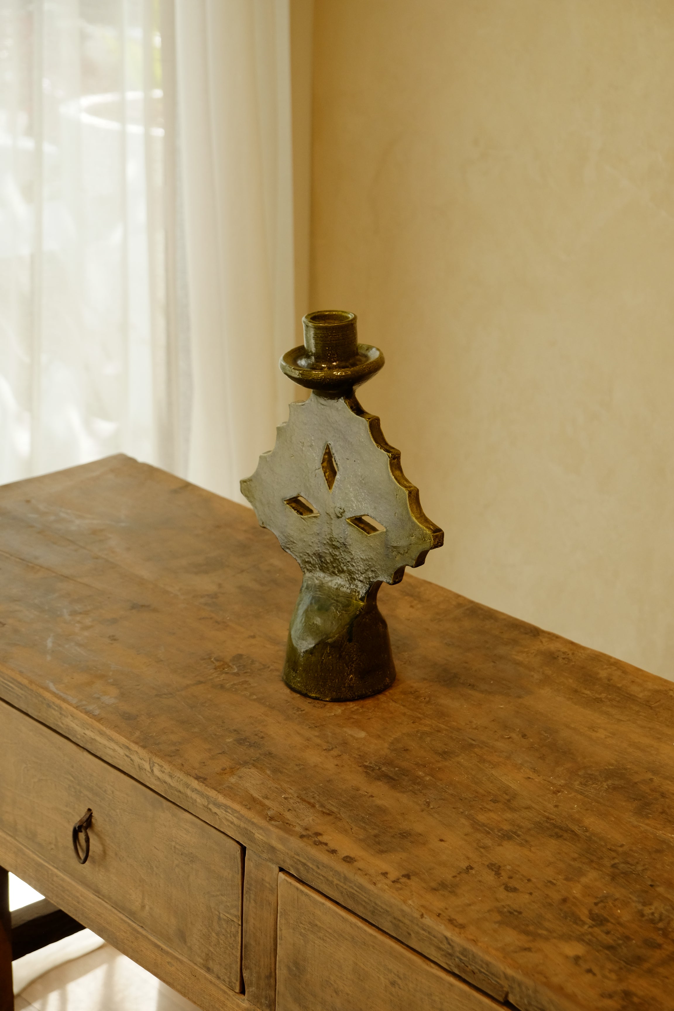 Candle Holder Glazed Green 300mm