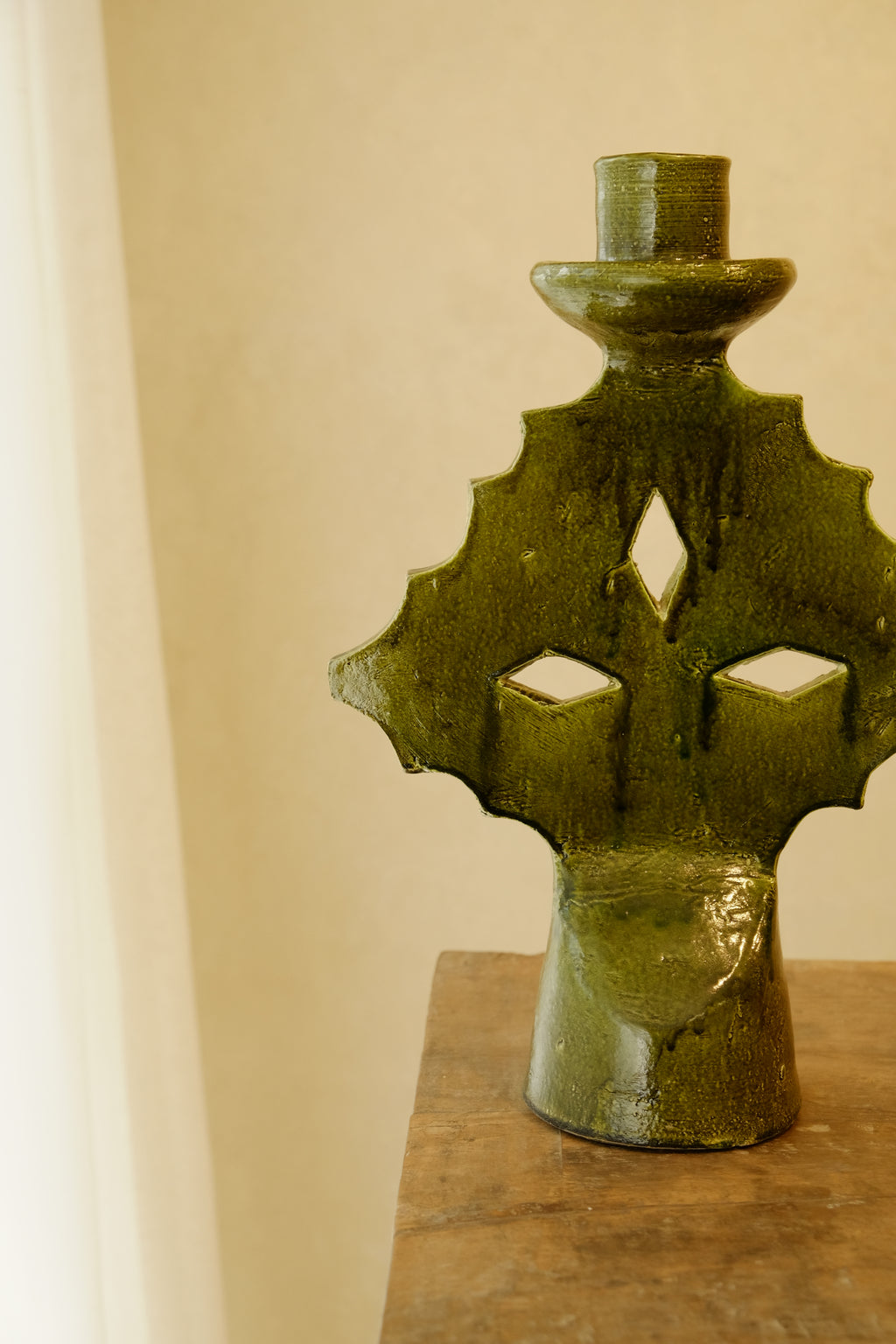 Candle Holder Glazed Green 300mm