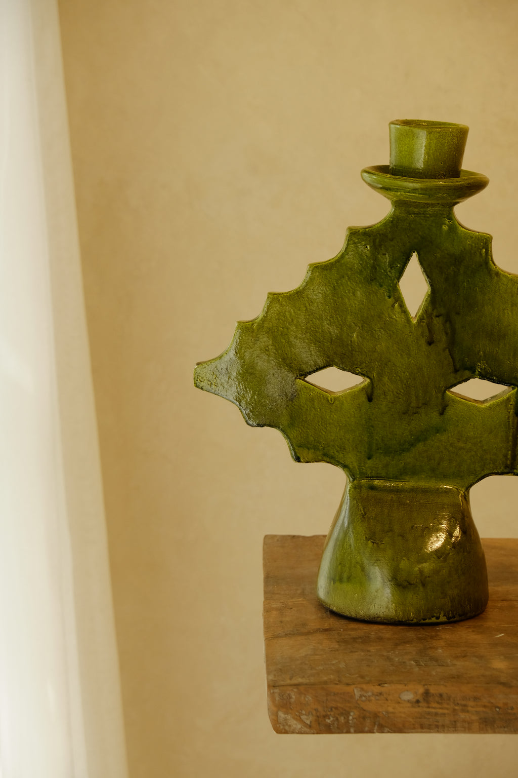 Candle Holder Glazed Green 250mm