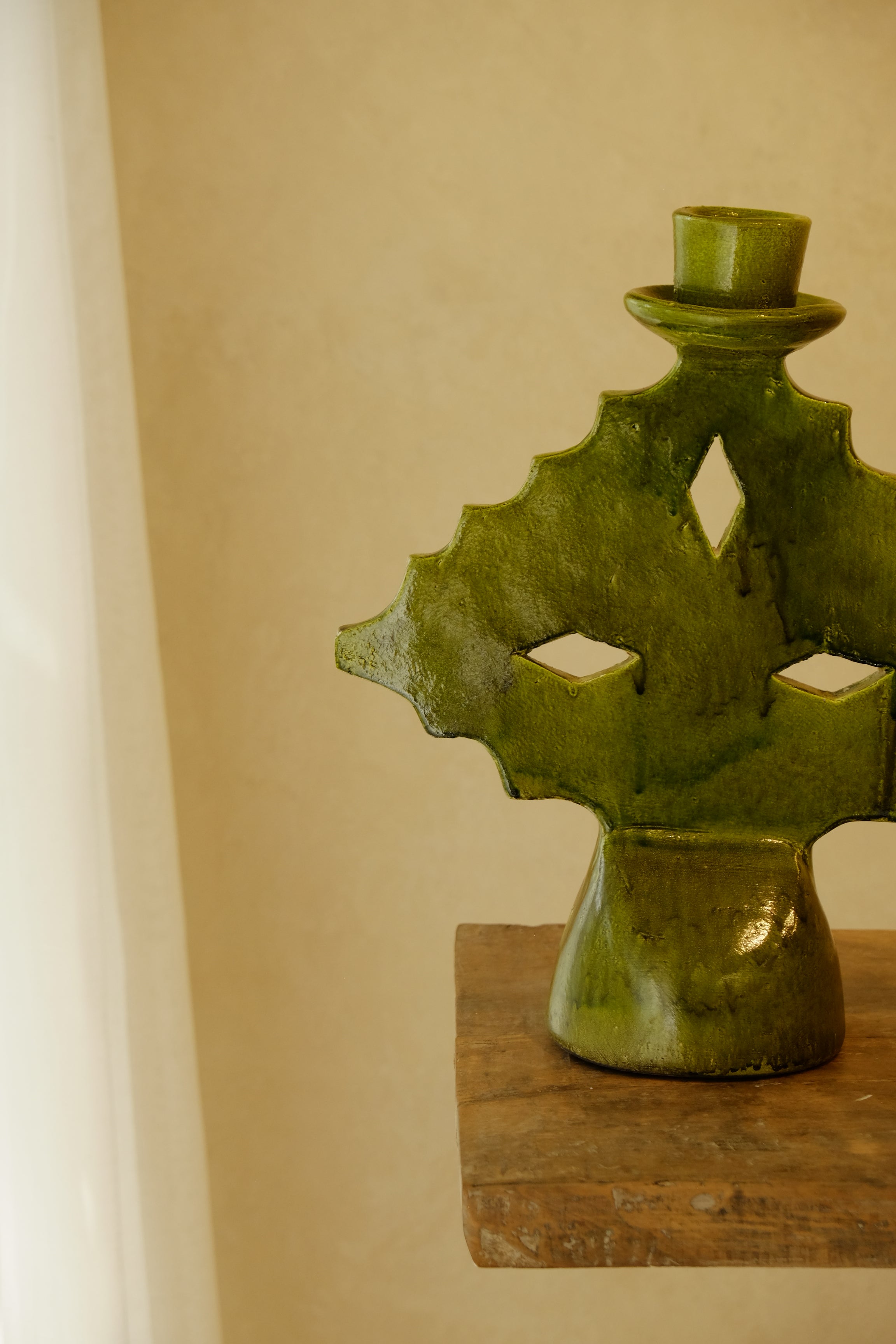 Candle Holder Glazed Green 250mm