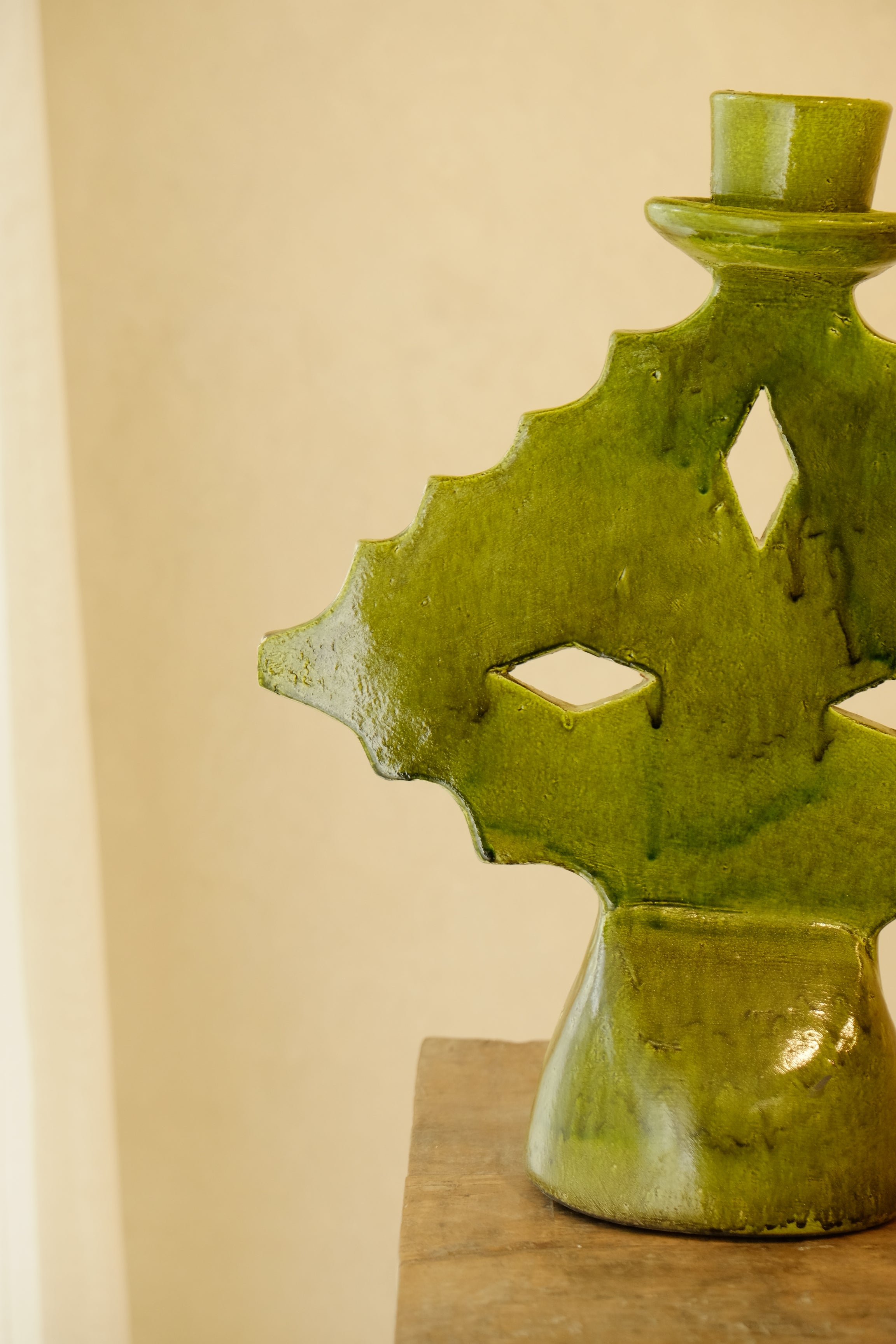 Candle Holder Glazed Green 250mm