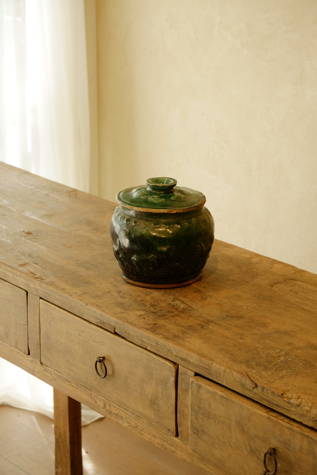 Jar Green Glazed with Lid Small