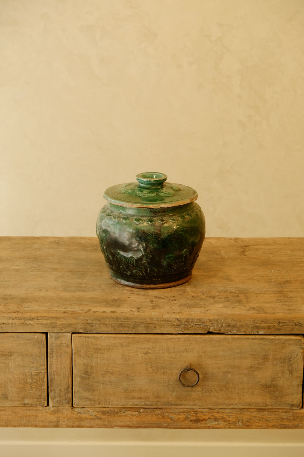Jar Green Glazed with Lid Small