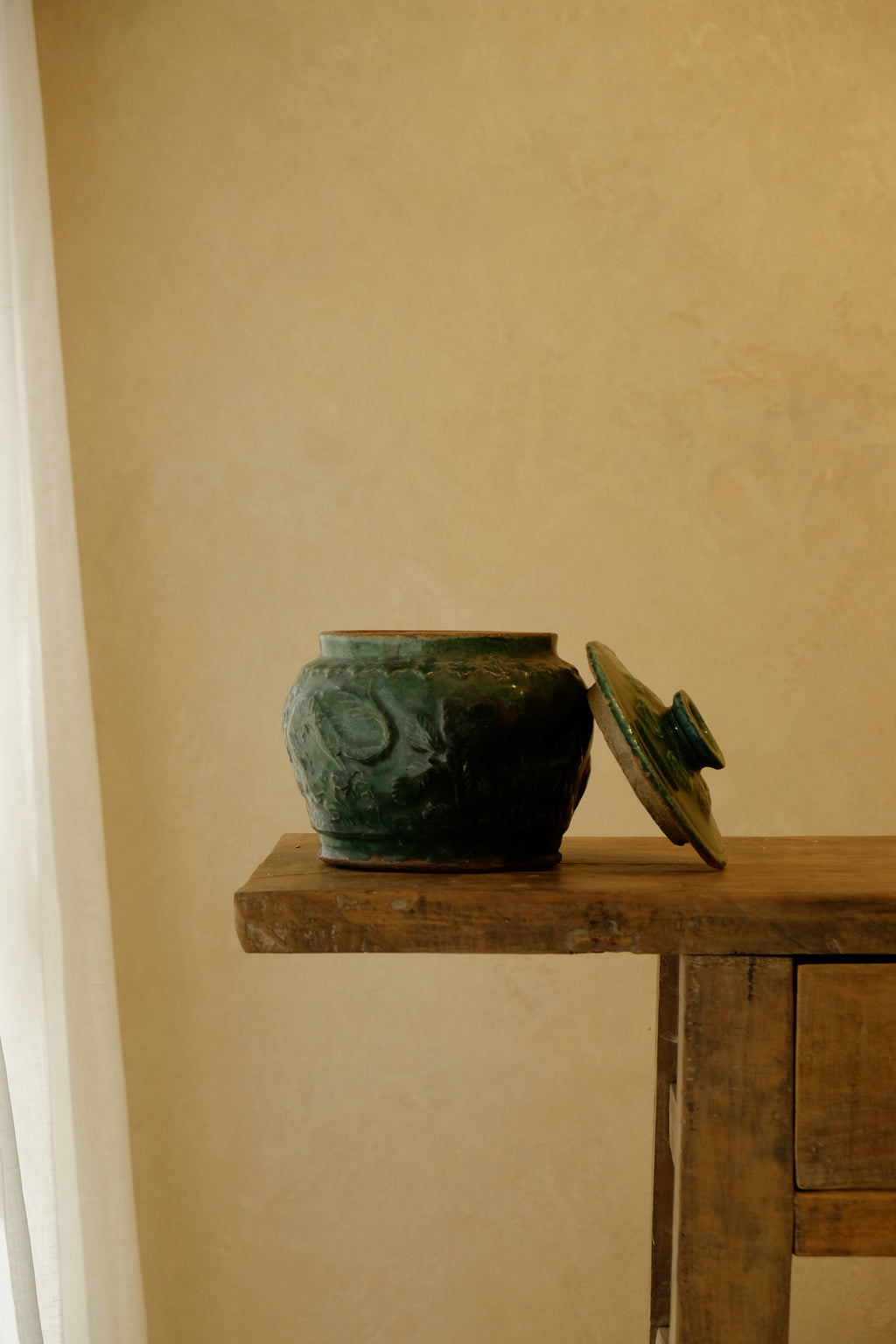 Jar Green Glazed with Lid Small