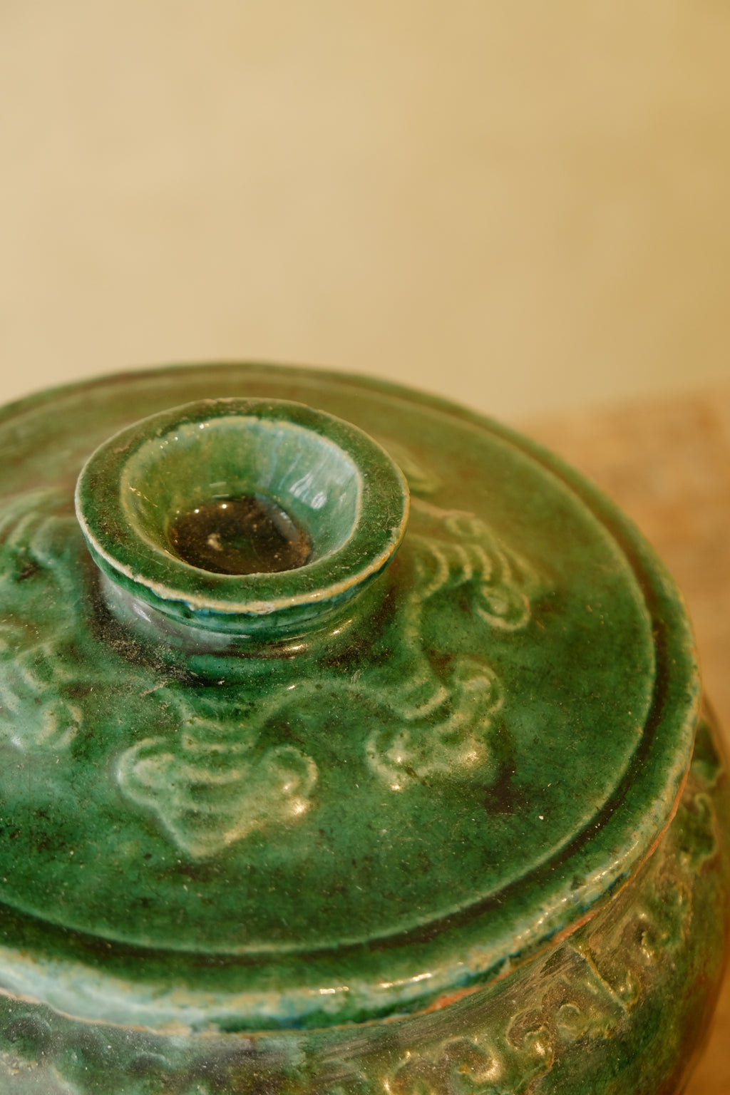 Jar Green Glazed with Lid Small