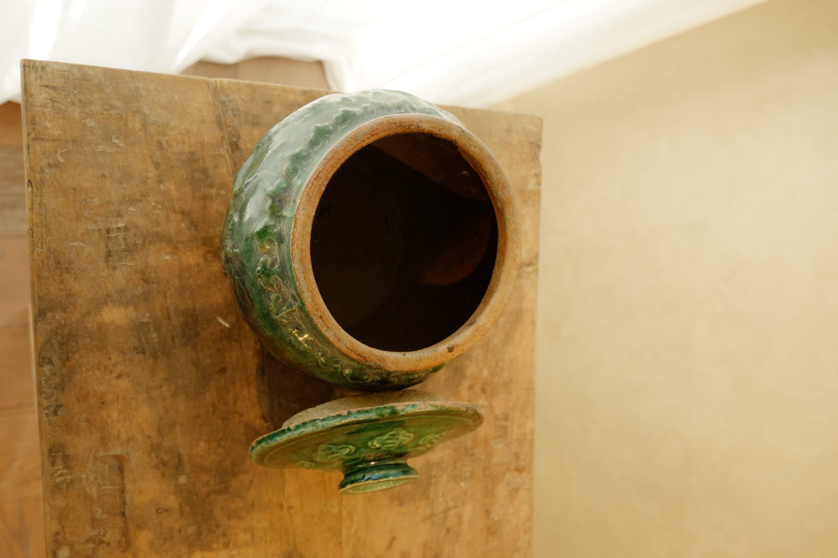 Jar Green Glazed with Lid Small