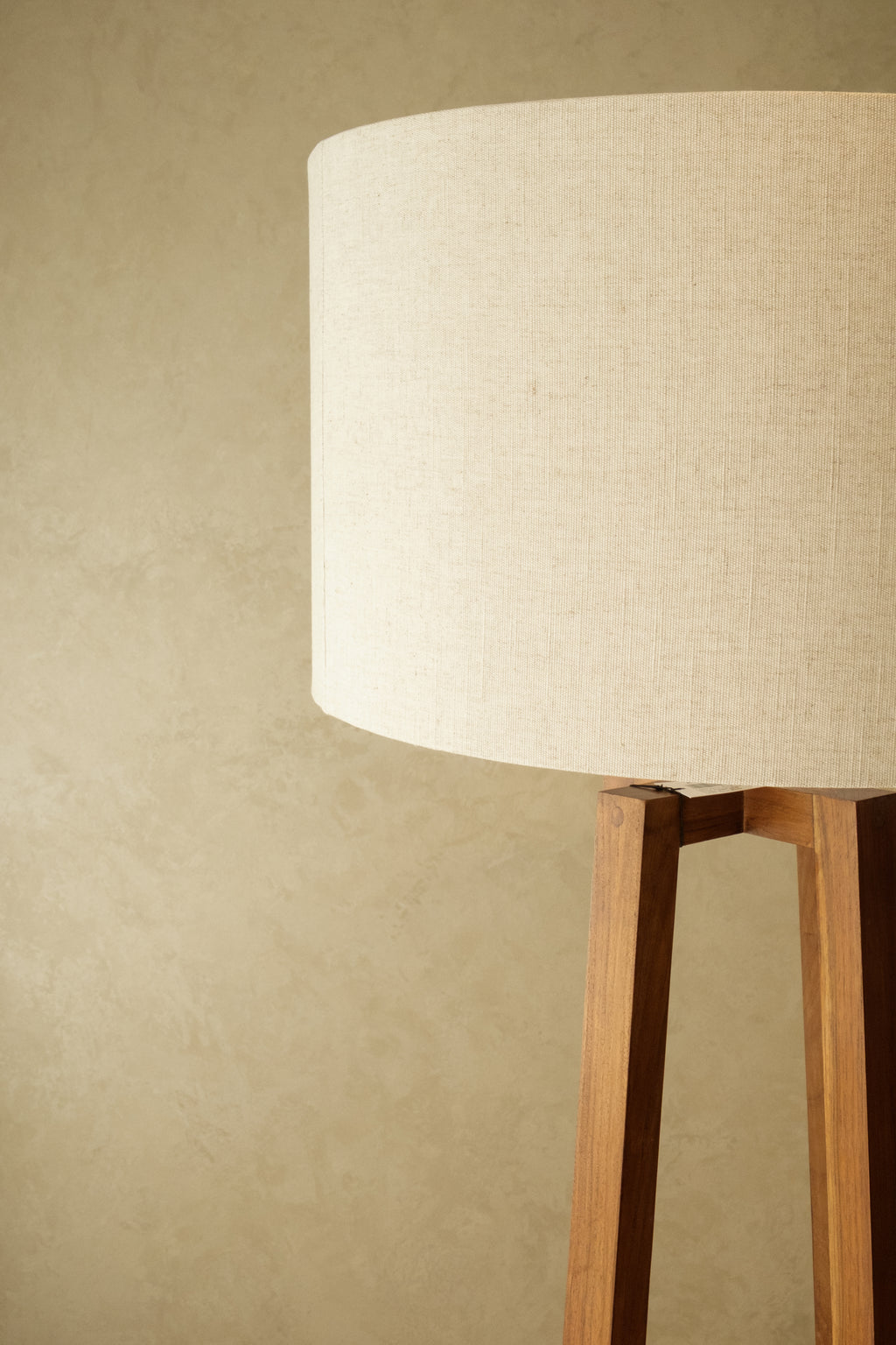 Brown Wood Tripod Floor Lamp with Linen Shade