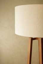 Brown Wood Tripod Floor Lamp with Linen Shade