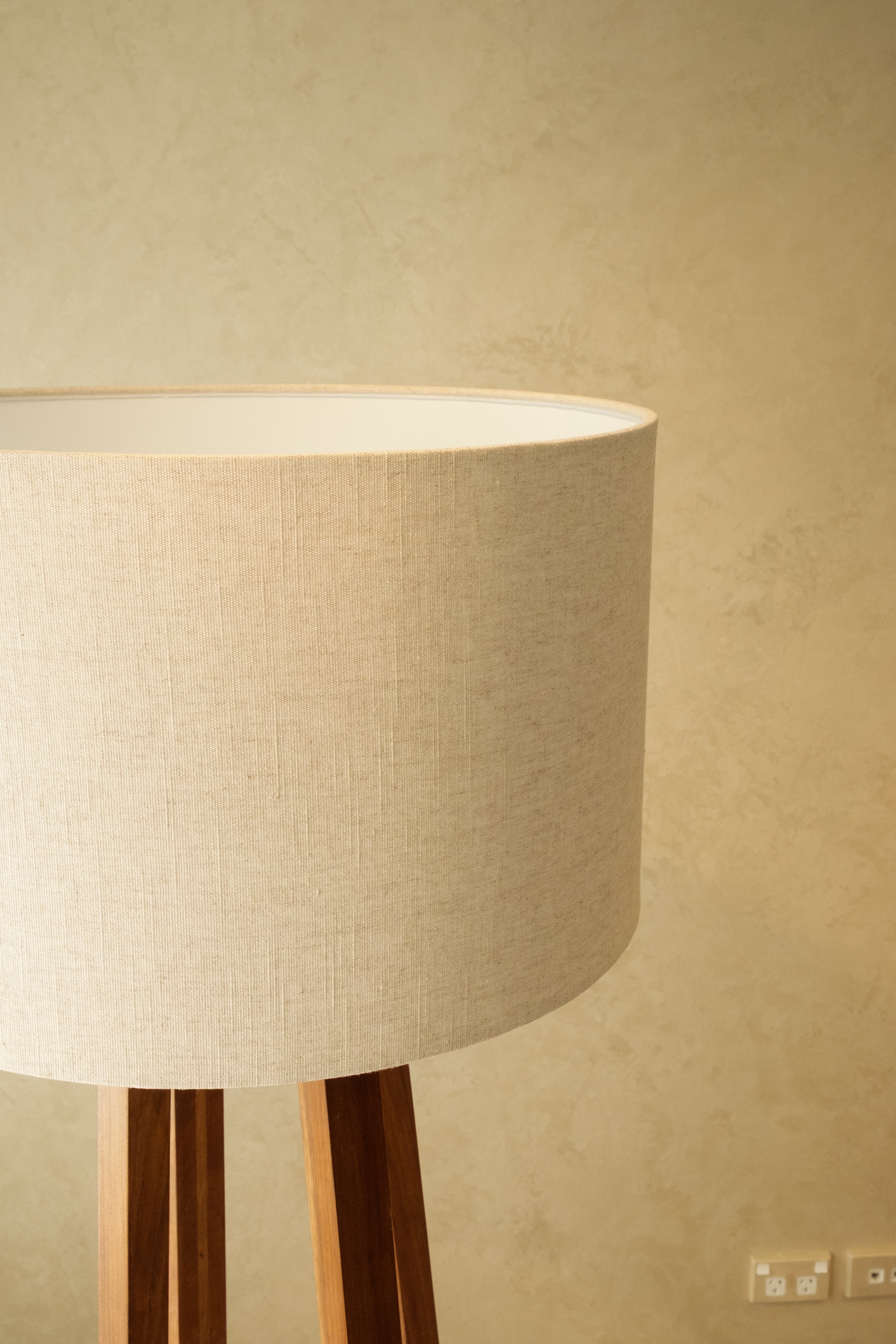 Brown Wood Tripod Floor Lamp with Linen Shade