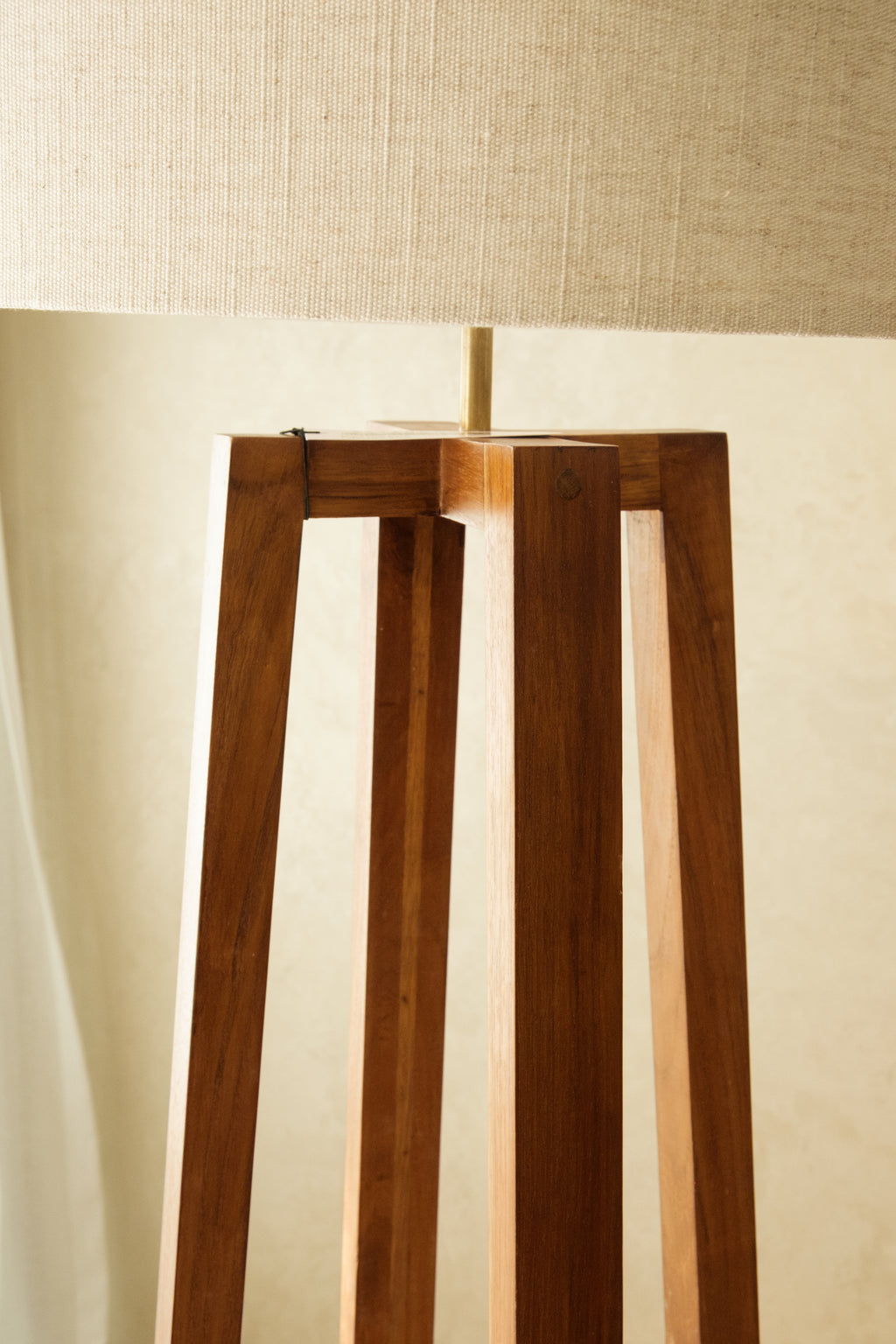 Brown Wood Tripod Floor Lamp with Linen Shade