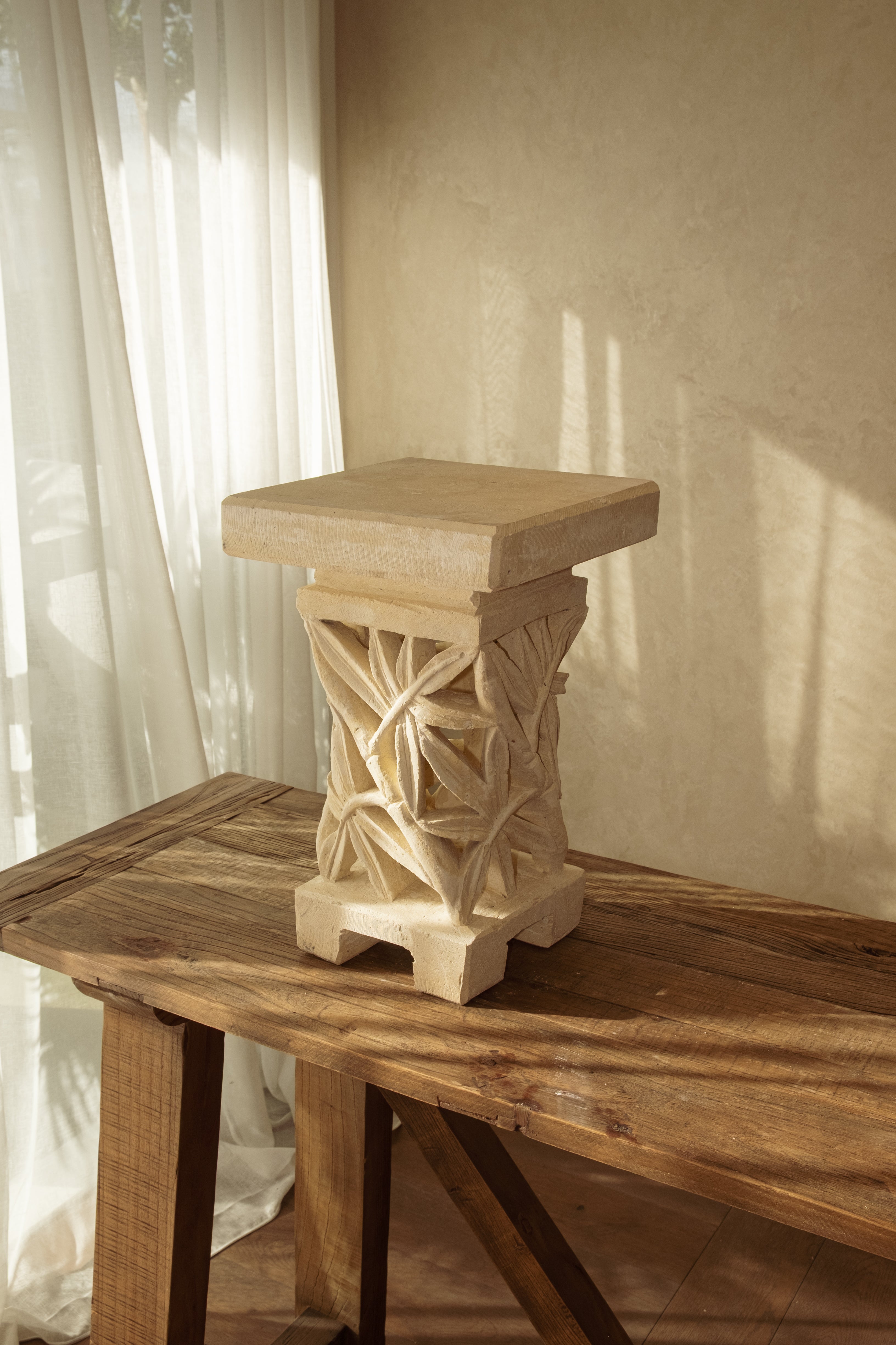 Carved Sandstone Pedestal – 450 mm