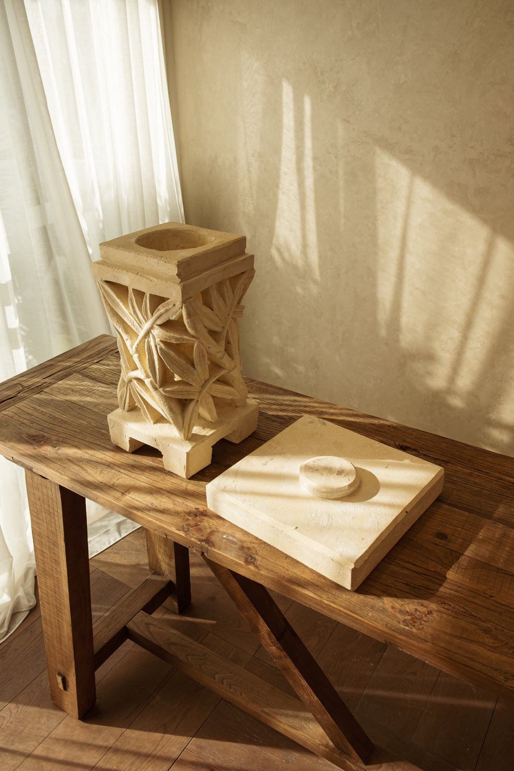 Carved Sandstone Pedestal – 450 mm