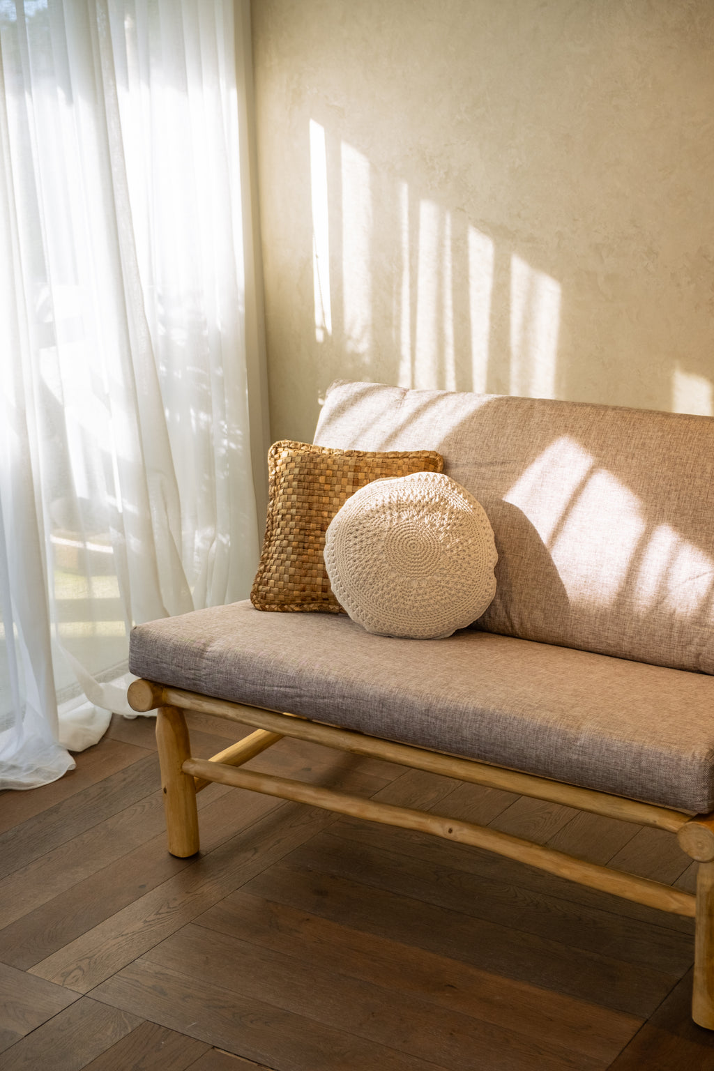 Ranting Bamboo Sofa with Mattress Cushion – Vienna Sand