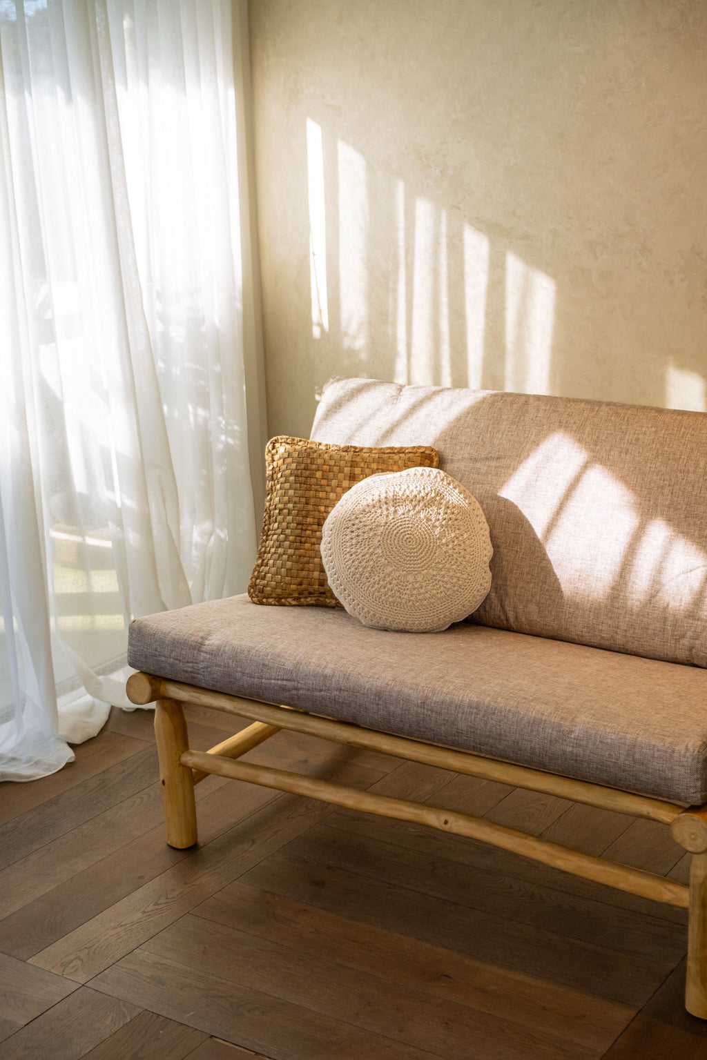 Ranting Bamboo Sofa with Mattress Cushion in Vienna Sand